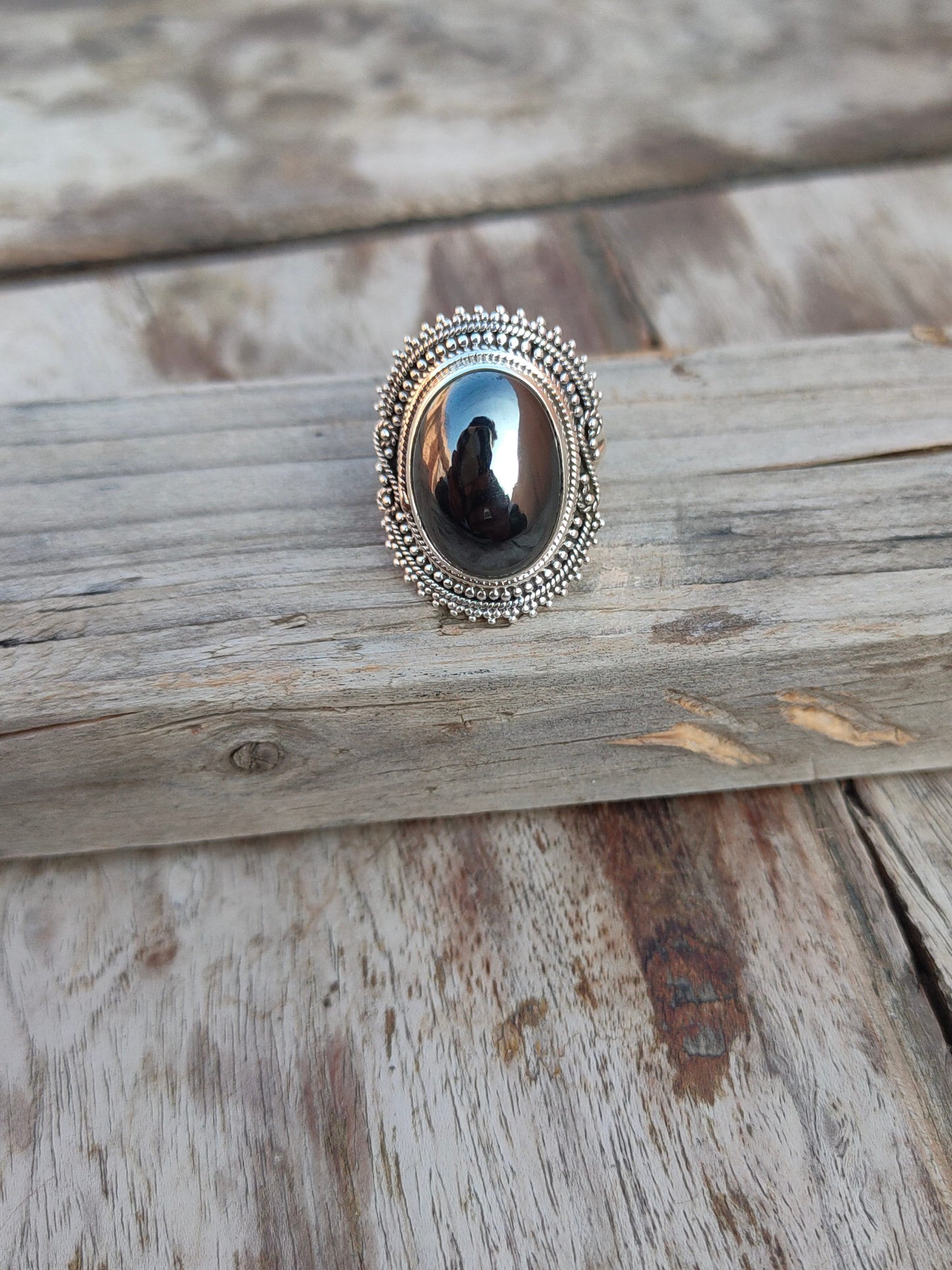 Boho Statement Ring - Hematite Sterling Silver Ring - Hand Crafted Bohemian Ring-Bohemian Ring - Hematite Rings -Gift for