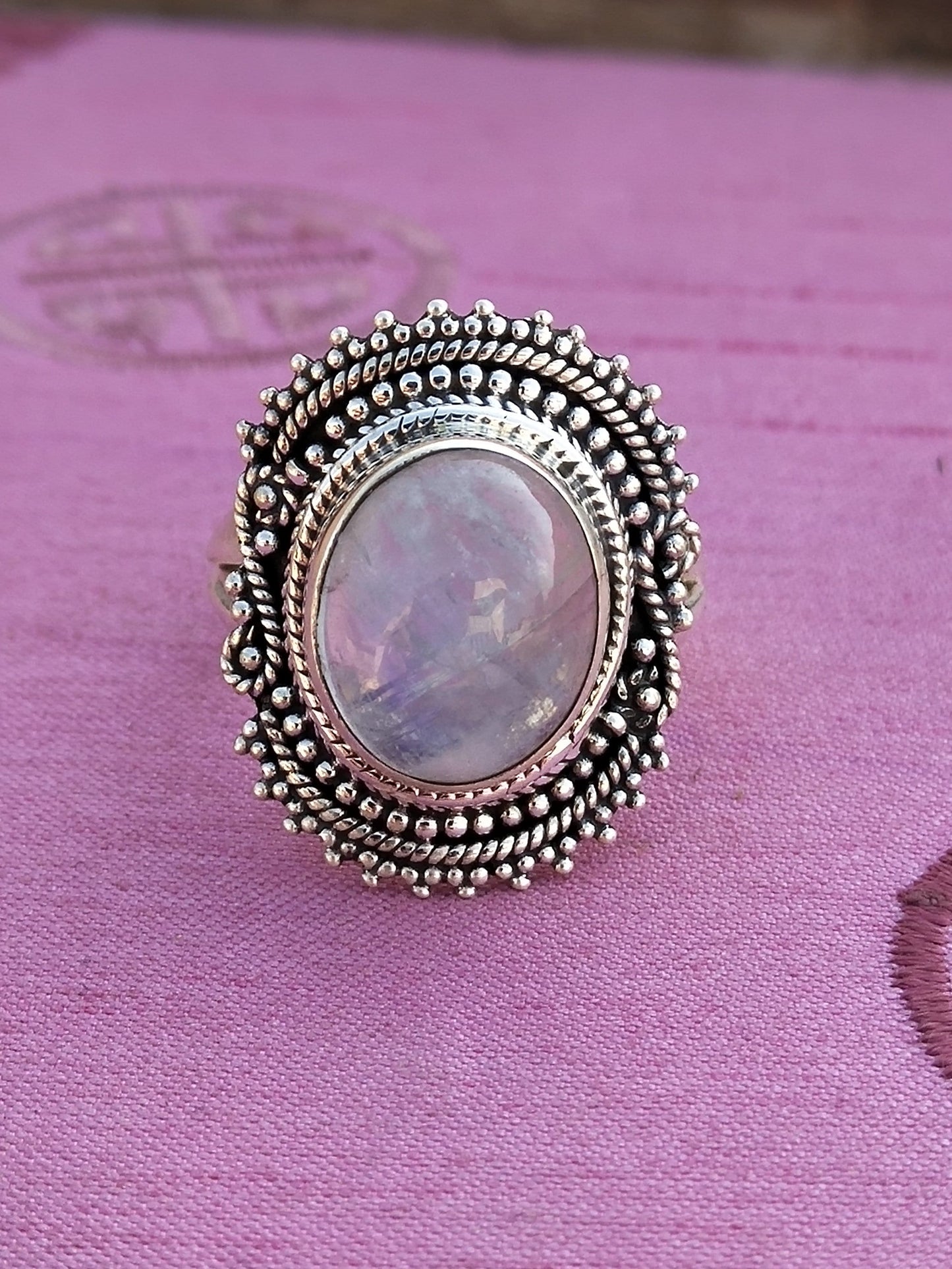 Boho Statement Ring -Rainbow Moonstone Sterling Silver Ring-Hand Crafted Bohemian Ring-Bohemian Ring-Rainbow moonstone Ring -Rings -Gift for