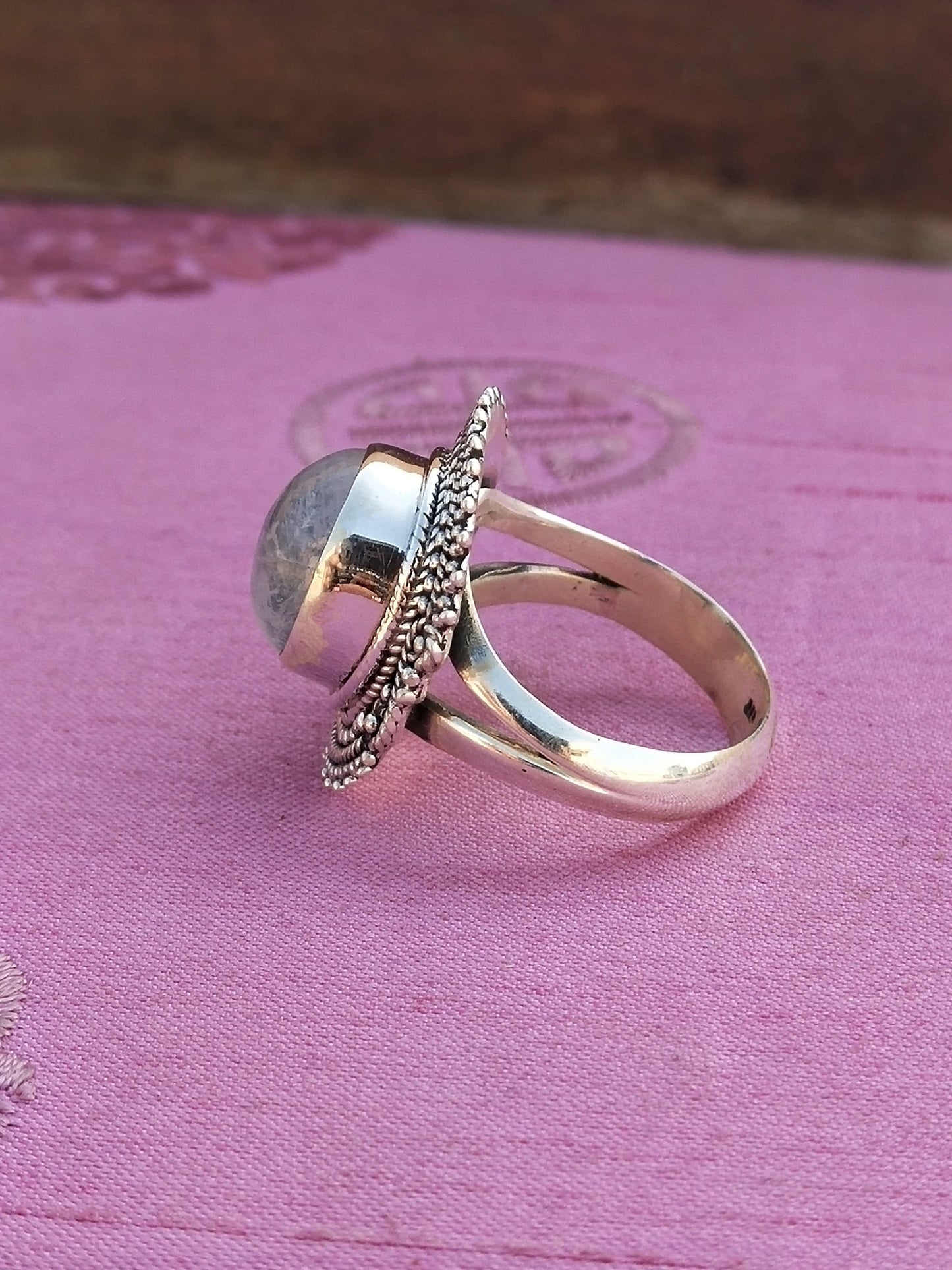 Boho Statement Ring -Rainbow Moonstone Sterling Silver Ring-Hand Crafted Bohemian Ring-Bohemian Ring-Rainbow moonstone Ring -Rings -Gift for