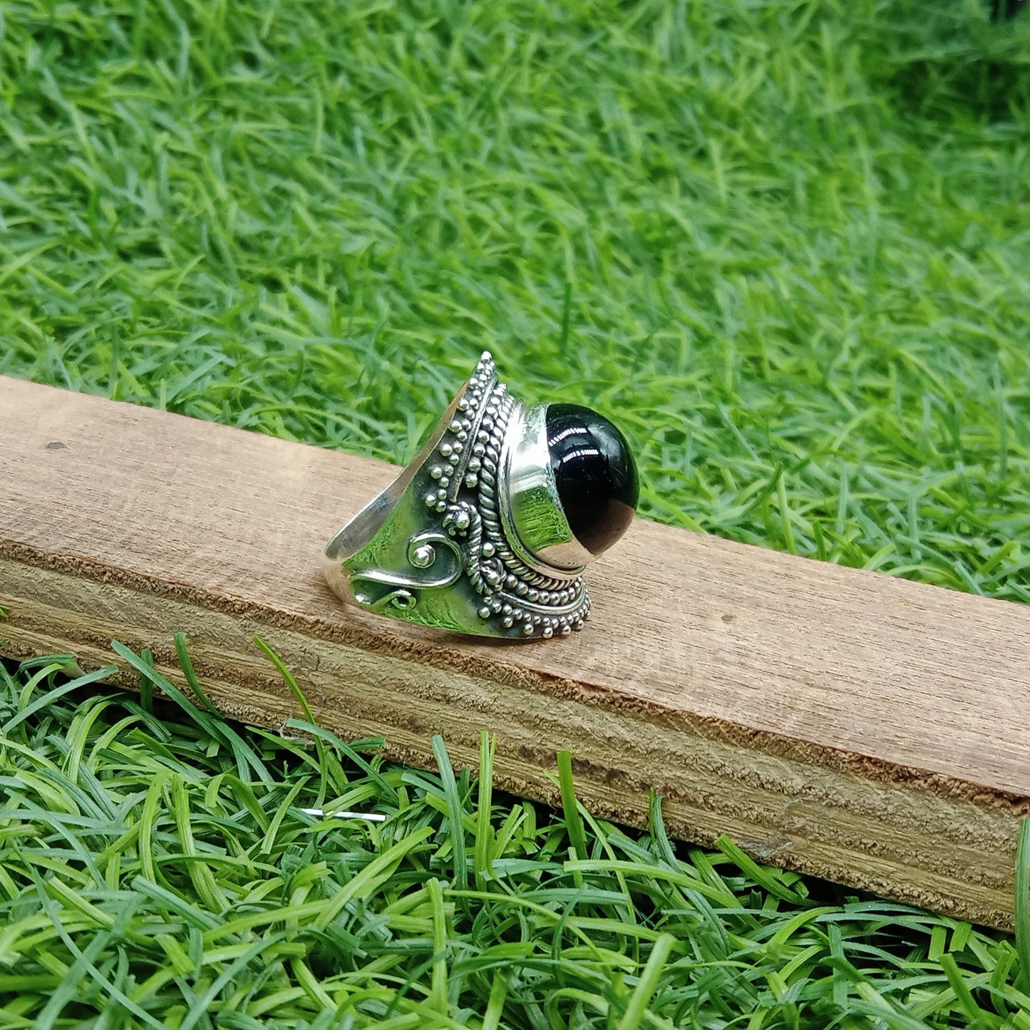 Boho Statement Ring -Black Onyx Stone Sterling Silver Ring - Hand Crafted Bohemian Ring - Bohemia Black Onyx stone Ring - Rings - Gift for