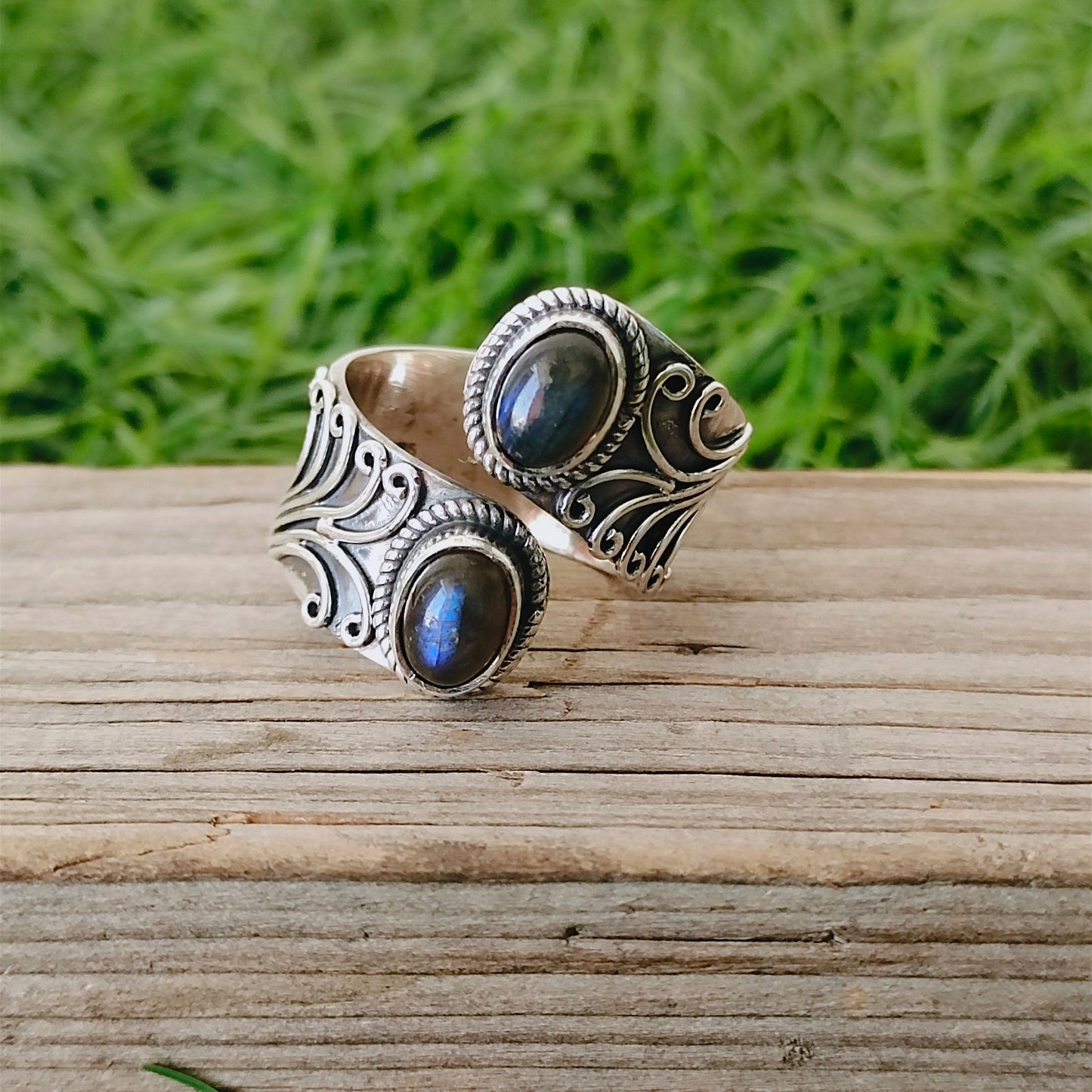 Bague en argent labradorite - bague labradorite - bague en argent sterling 925 - bague à deux pierres - alliances - bagues en argent - cadeaux