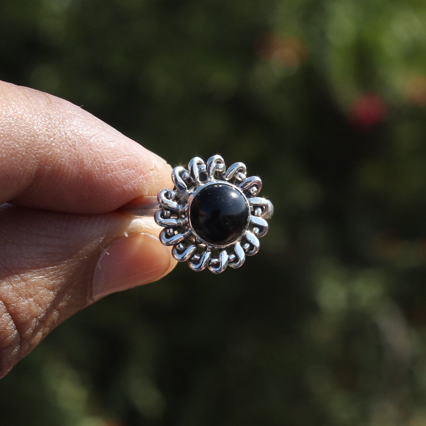 Boho Statement Ring - Schwarzer Onyx Stein Sterling Silber Ring - Handgemachter Boho Ring - Bohemia Schwarzer Onyx Stein Ring - Ringe - Geschenk für