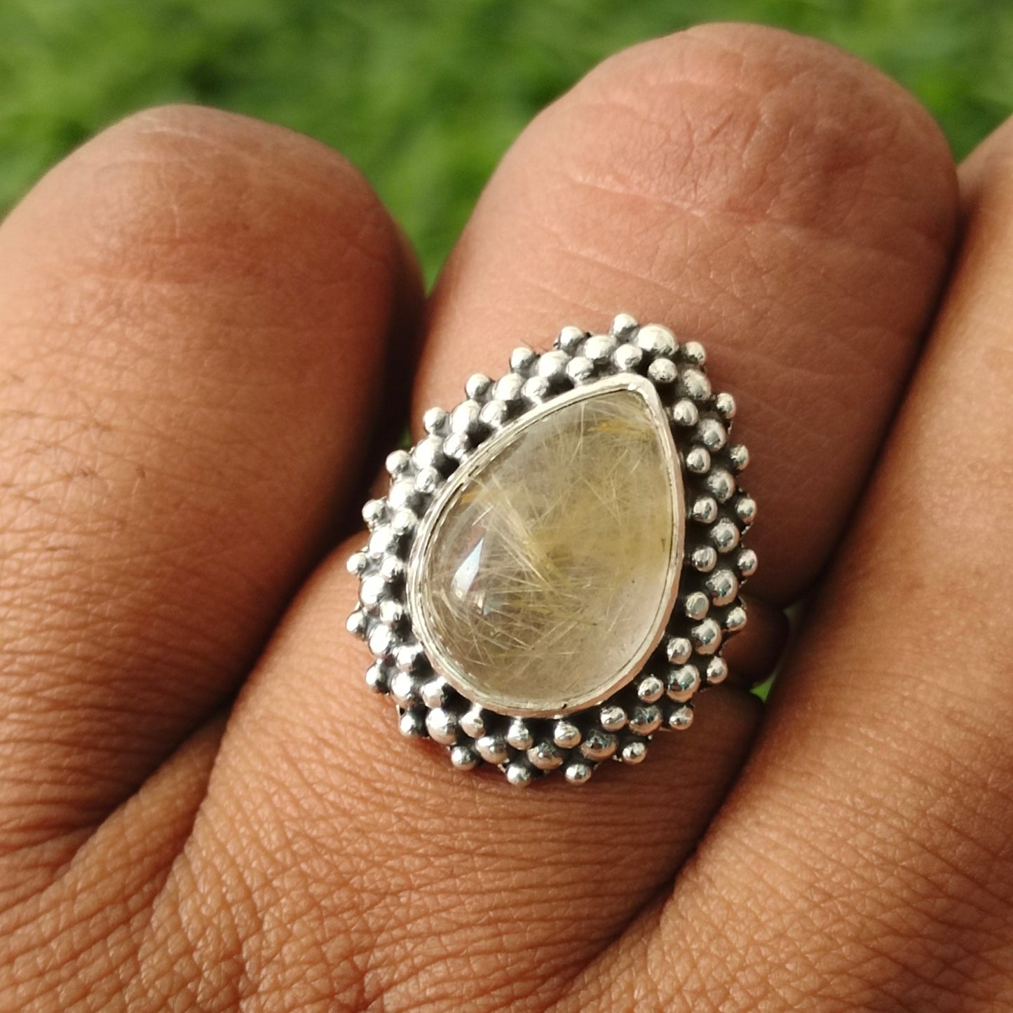 Golden Rutile Boho Ring , 925 Sterling Silver Ring , Handmade Bohemian Ring , Silver Ring , Rutile Gemstone Ring , Rings ,Silver Rings Gifts