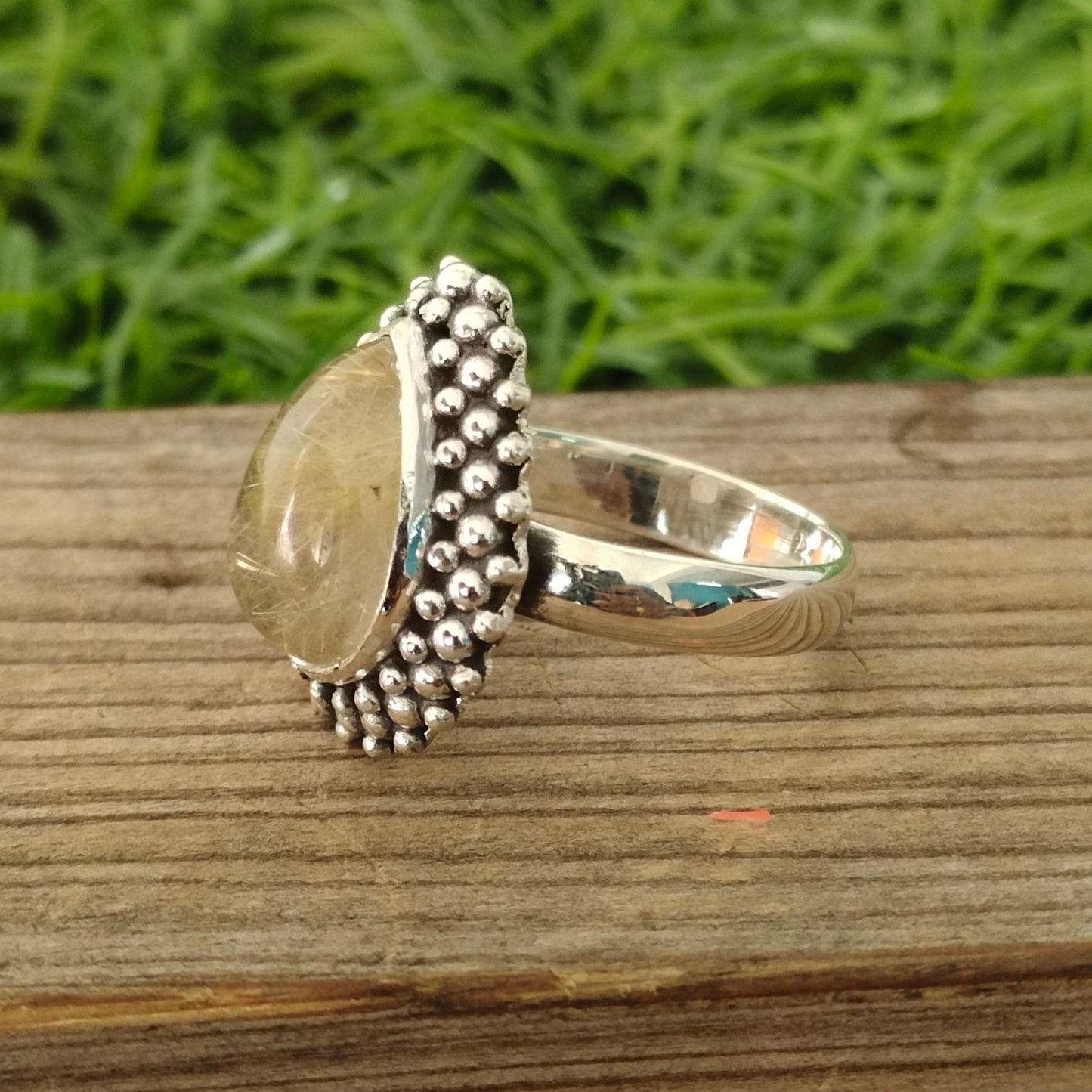 Golden Rutile Boho Ring , 925 Sterling Silver Ring , Handmade Bohemian Ring , Silver Ring , Rutile Gemstone Ring , Rings ,Silver Rings Gifts