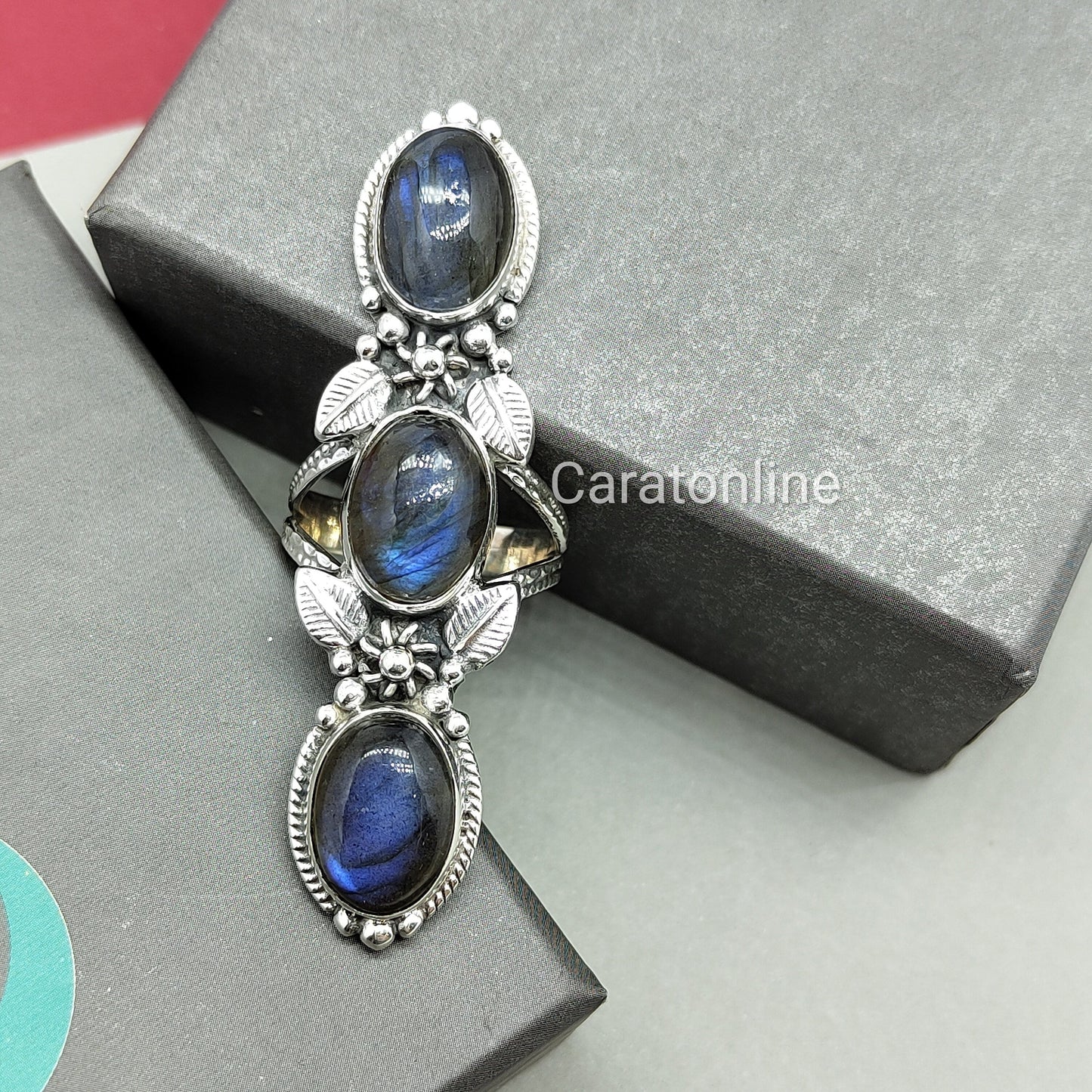 Bague en argent sterling avec labradorite, bague en argent avec pierre précieuse bleue, bague en argent 925, bague en pierre précieuse, bague grande taille, bague faite à la main