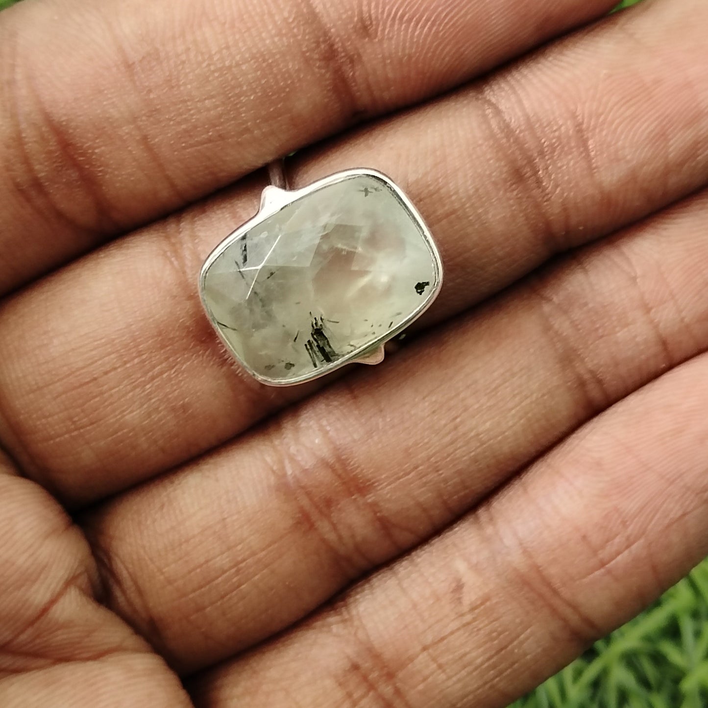Boho Statement Ring - Prehnite Sterling Silver Ring - Hand Crafted Bohemian Ring-Bohemian Ring - Prehnite stone- Rings