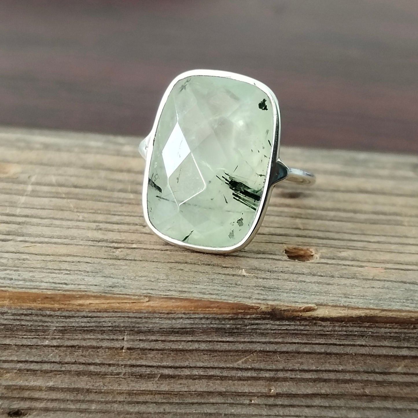 Boho Statement Ring - Prehnite Sterling Silver Ring - Hand Crafted Bohemian Ring-Bohemian Ring - Prehnite stone- Rings