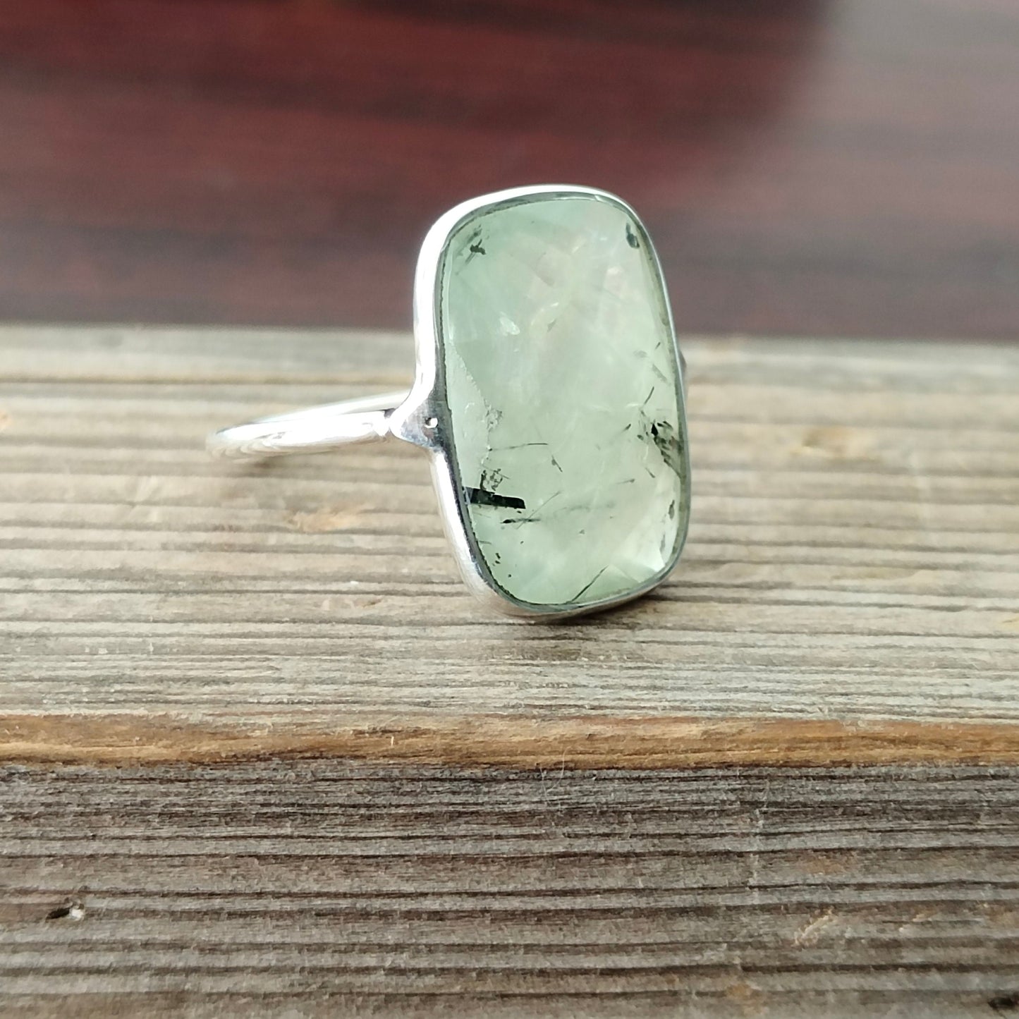 Boho Statement Ring - Prehnite Sterling Silver Ring - Hand Crafted Bohemian Ring-Bohemian Ring - Prehnite stone- Rings