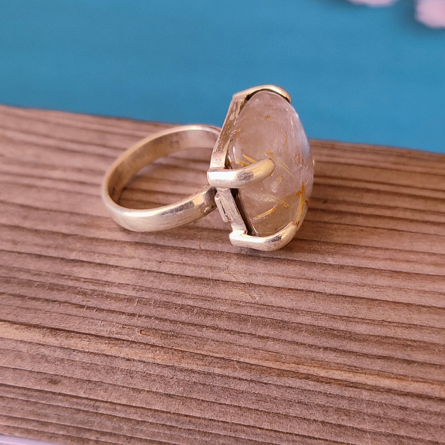 Golden Rutile Boho Ring ,925 Sterling Silver Ring , Handmade Bohemian Ring ,Silver Ring , Rutile Gemstone Ring, Rings ,Silver Rings, Gifts