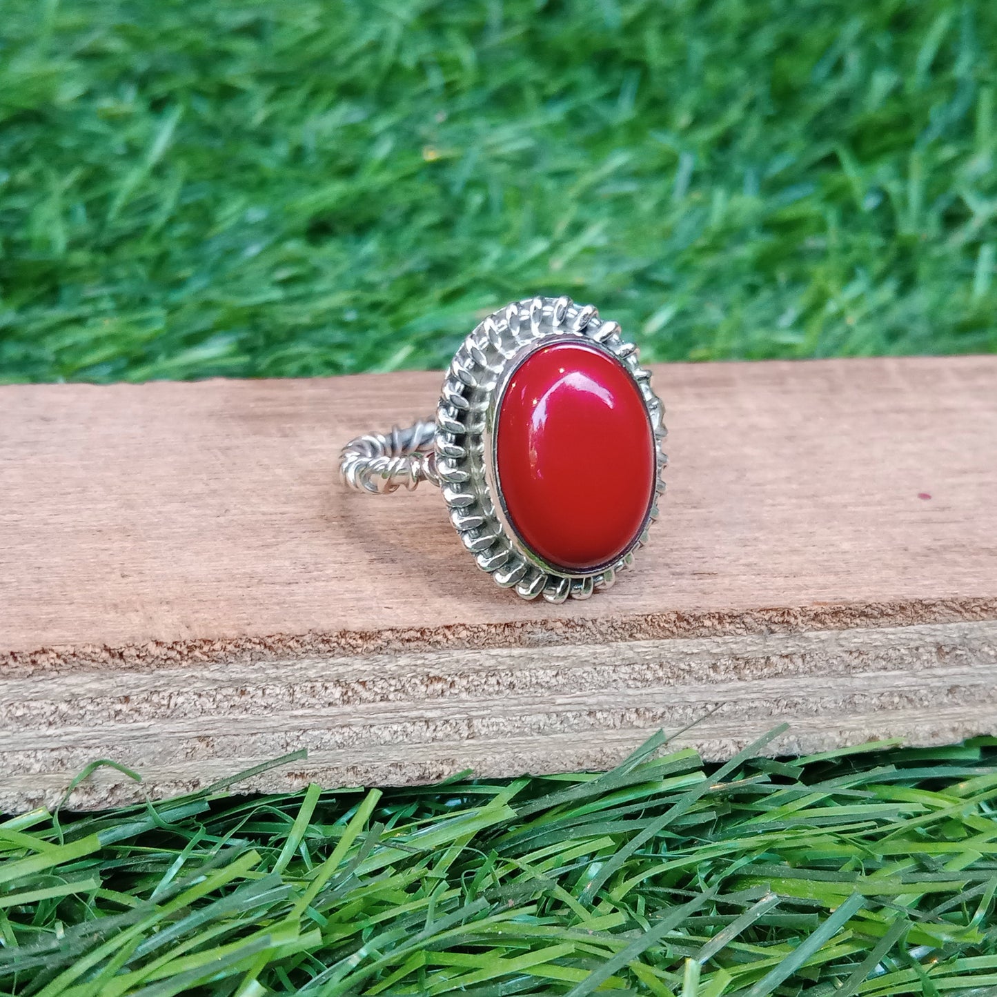 Bohemian Ring Coral Ring - Coral stone Sterling Silver Ring - minimalist summer jewelry gift summer wedding -Rings - Gift for her