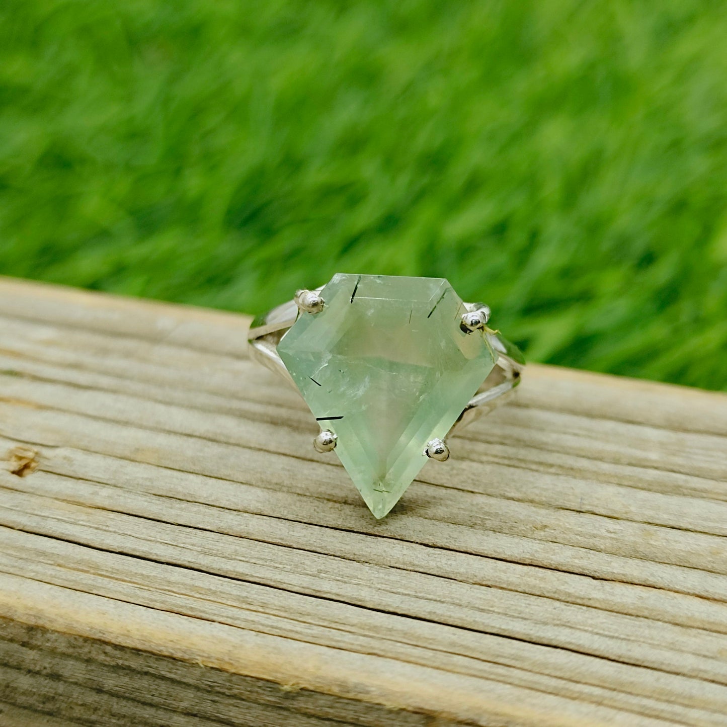 Prehnit Diamant Form Natürlicher Edelstein Ring-925 Sterling Silber Ring-Handgefertigter Boho Ring- Prehnit Ring-Geschenke für Sie-Statement Ring