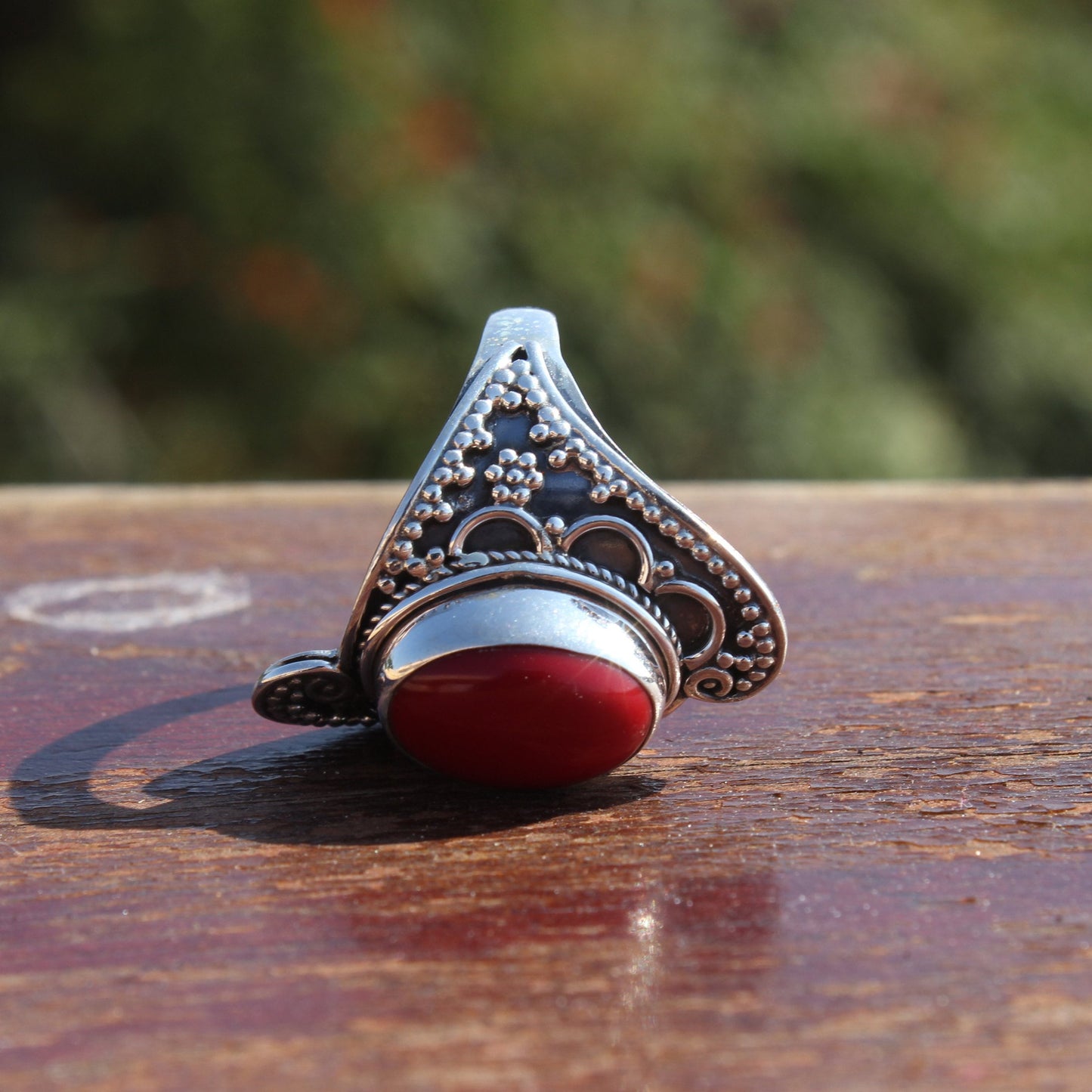 Boho Statement Ring -Coral stone Sterling Silver Ring - Hand Crafted Bohemian Ring - Bohemian Ring Coral Ring - Rings - Gift for