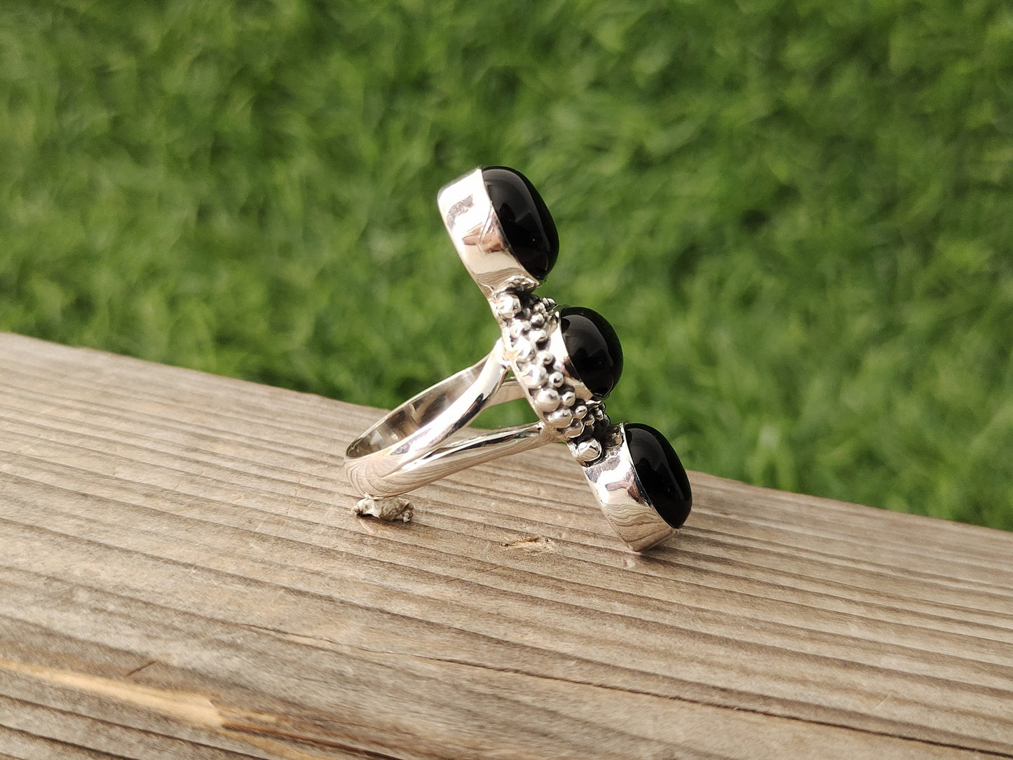 Boho Statement Ring -Black Onyx - Hand Crafted Bohemian Ring -Bohemian Ring Black Onyx Ring -Rings - Middle finger ring - Black Stone ring