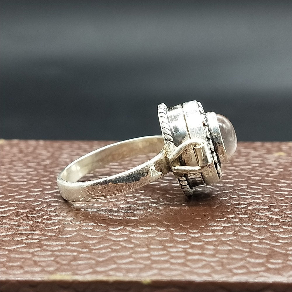 Einzigartiger Ring mit geheimer Botschaft, Ring aus 925er Sterlingsilber, Ring aus Rosenquarzsilber, Ring mit Geburtsstein für Januar, Liebesring, kleiner Boxring, Geschenk