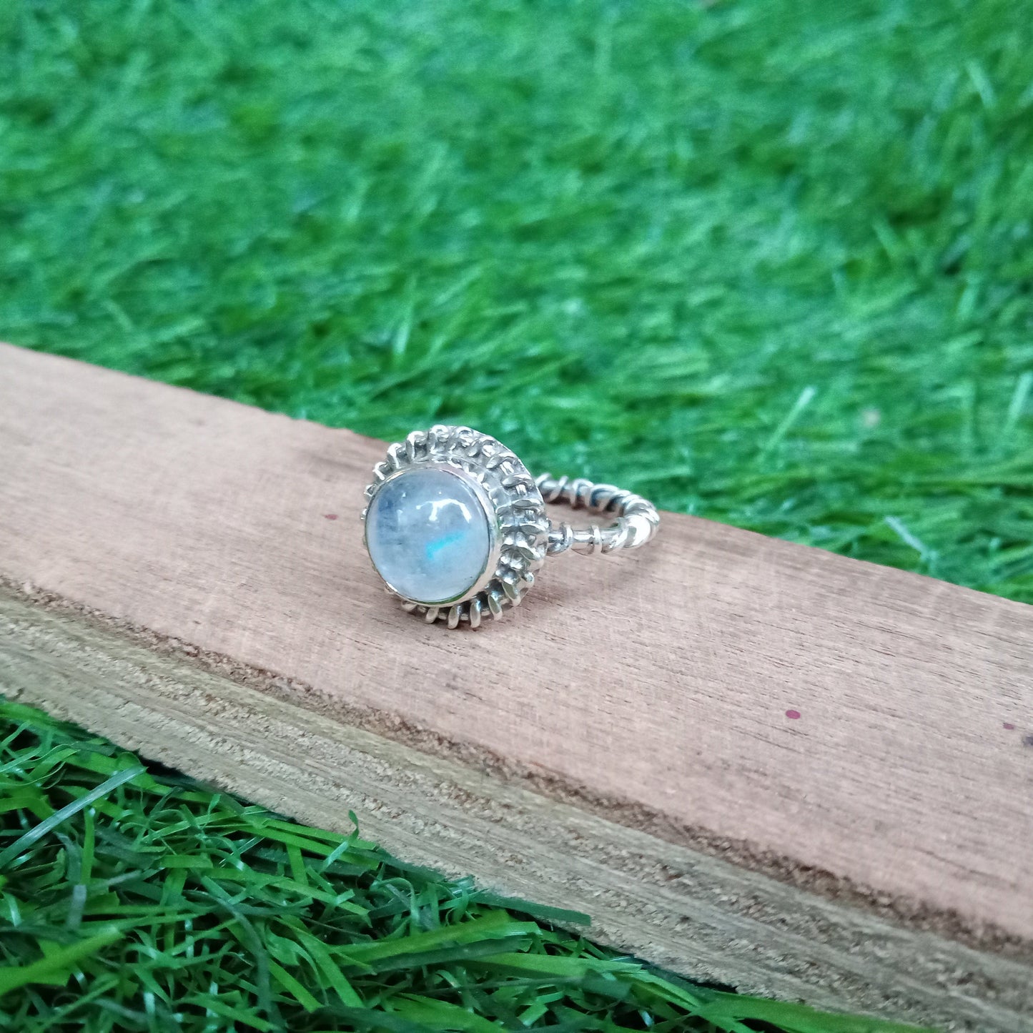 Moonstone Stone Sterling Silver Ring - Boho Statement Ring -Hand Crafted Bohemian Ring - Rainbow Moonstone Ring - Gift for women