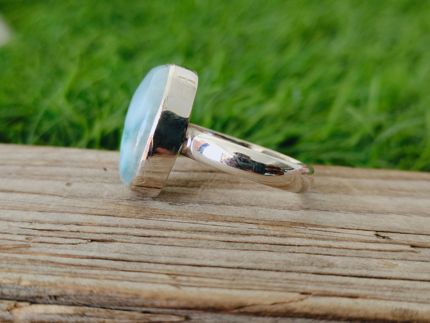 Natural Larimar top quality Stone ring - Cabochon ring - 925 sterling silver ring - larimar ring - wedding Rings - silver rings- gifts