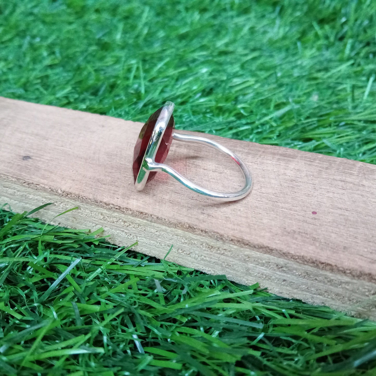 Indrow Red Glass 925 Sterling Silver Ring - Hand Crafted Bohemian Ring - Bohemian Red Glass Glass Ring - Gift for her