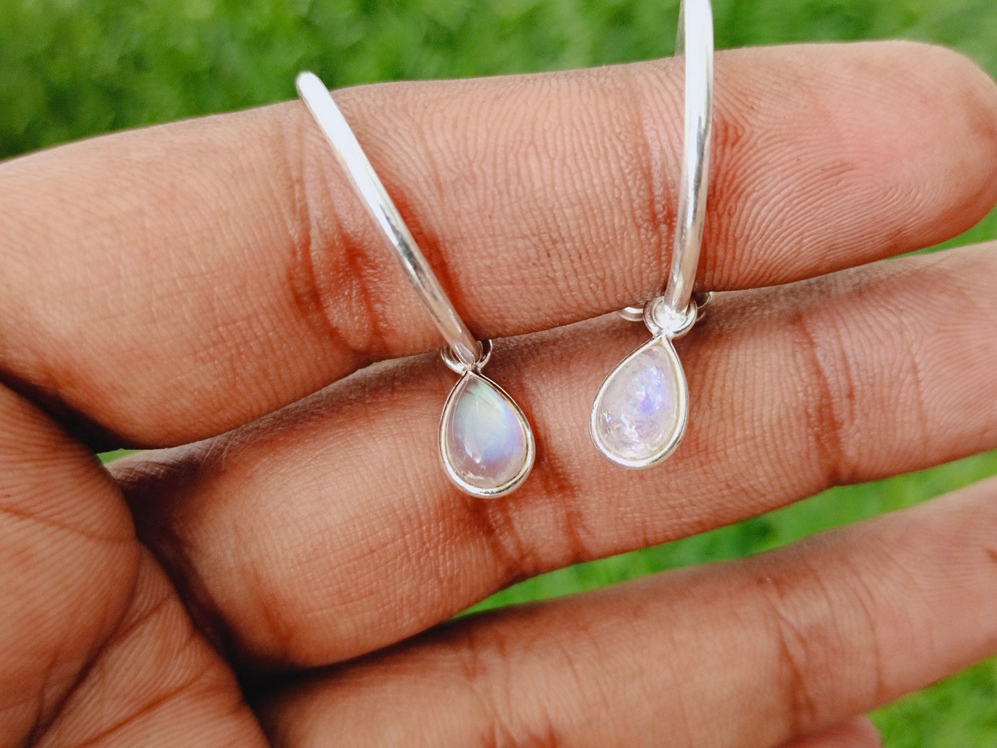 Rainbow Moonstone 925 Sterling Silver Handmade Earring Rainbow Moonstone Oval Shape Silver Earrings Boho Earrings Gift for Her