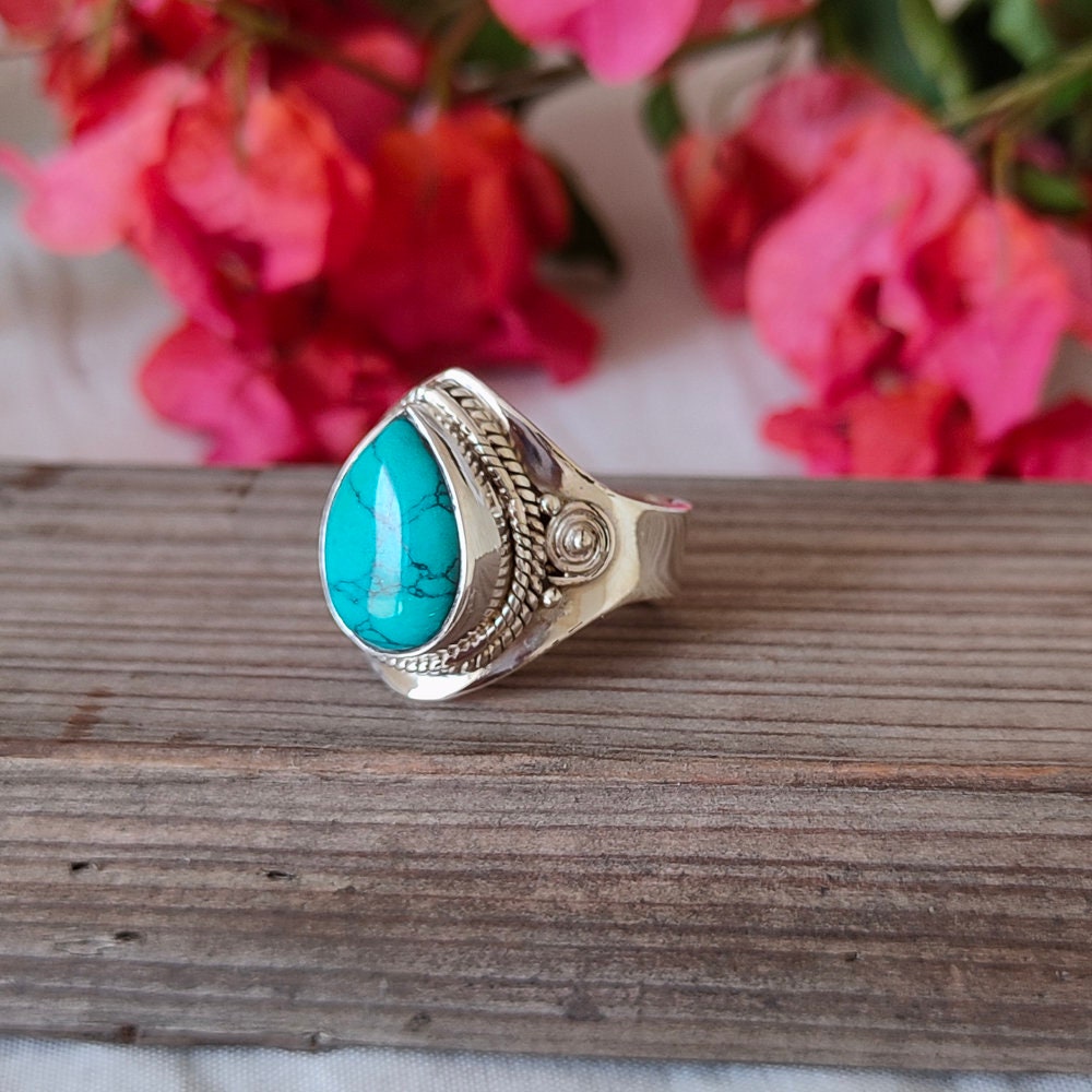 Türkis Boho Ring - Türkis Sterling Silber Ring - handgefertigter Bohemian Ring - verstellbarer Ring - Türkis - Ringe - Geschenk für - Bohemian