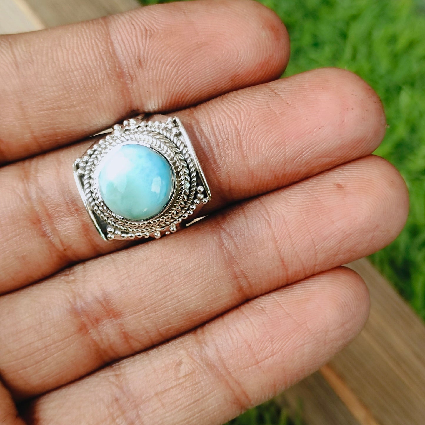 Natural Larimar top quality Stone ring - Larimar ring - 925 sterling silver ring - Oval shape ring - wedding Rings - silver rings- gifts
