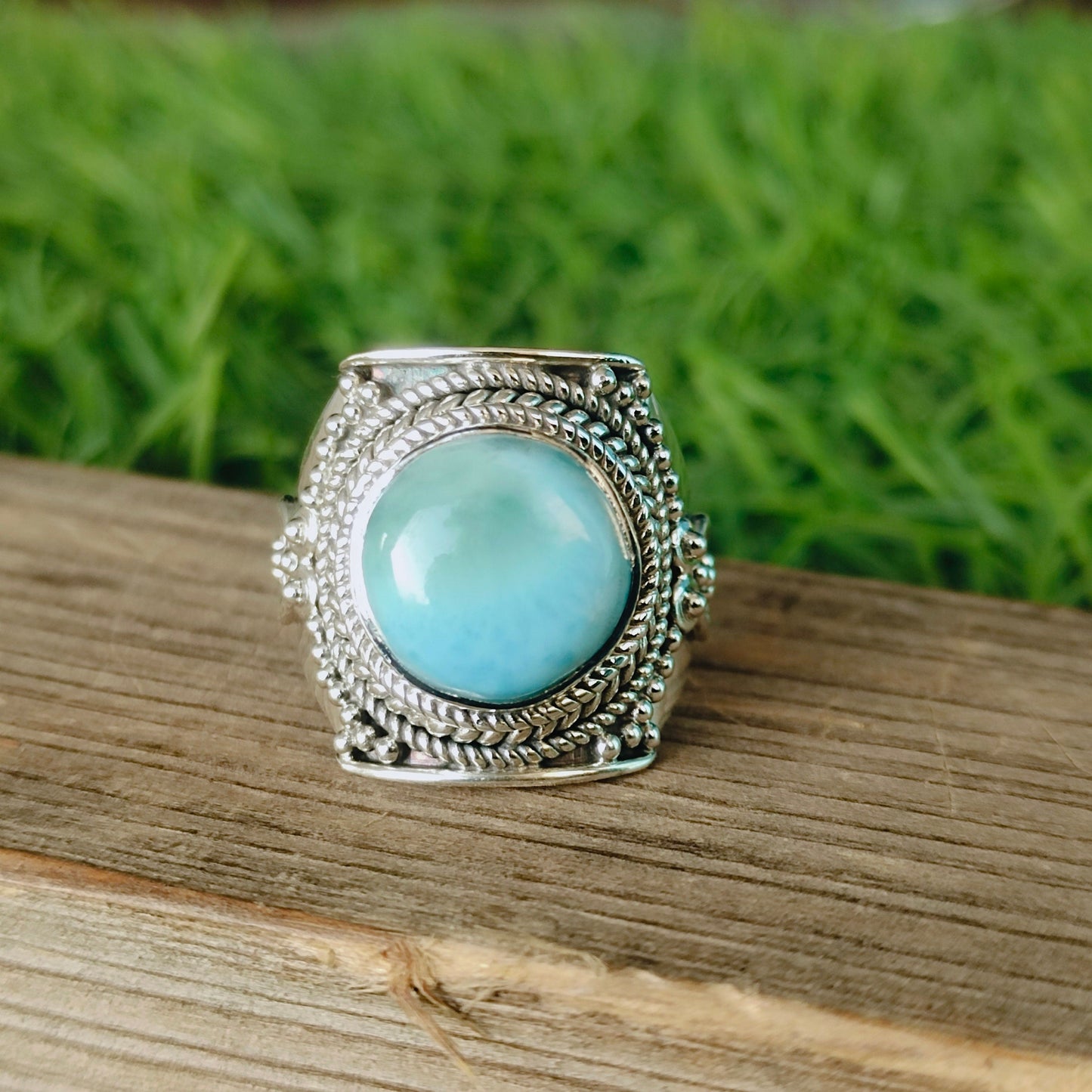 Natural Larimar top quality Stone ring - Larimar ring - 925 sterling silver ring - Oval shape ring - wedding Rings - silver rings- gifts