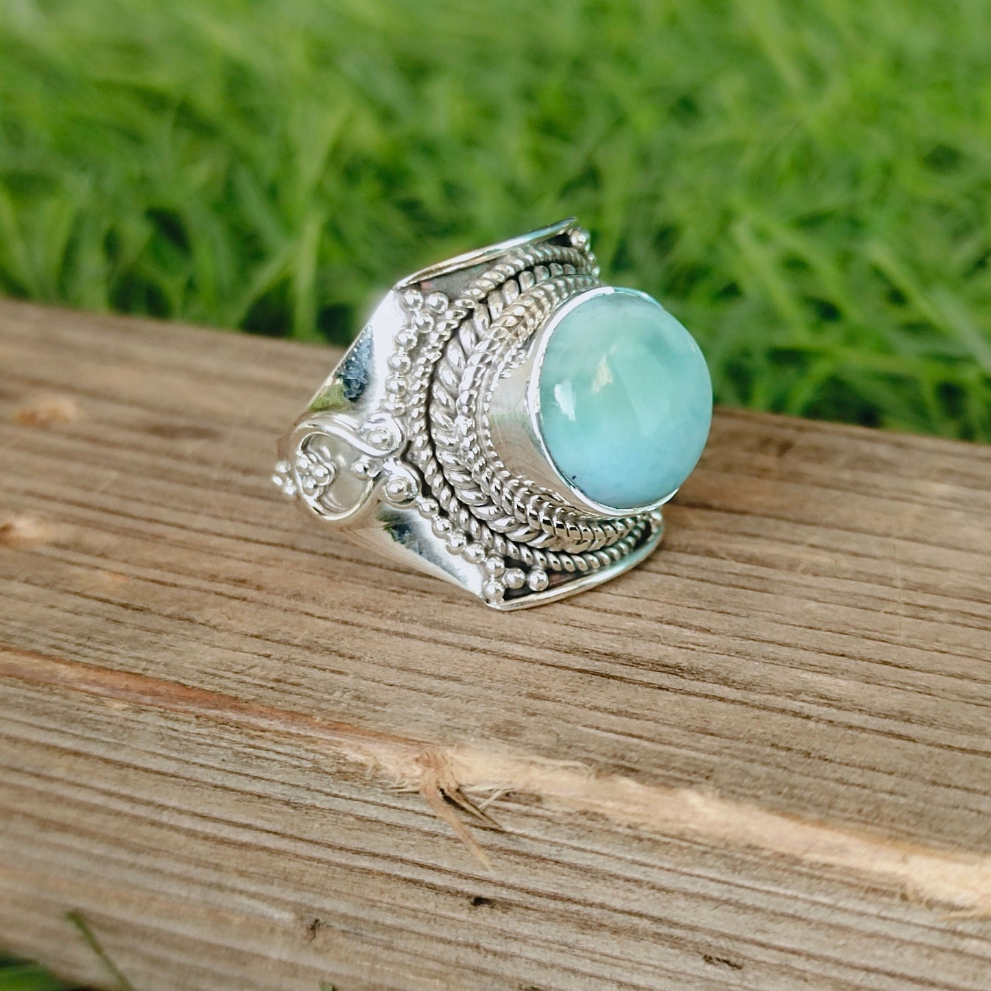 Natural Larimar top quality Stone ring - Larimar ring - 925 sterling silver ring - Oval shape ring - wedding Rings - silver rings- gifts