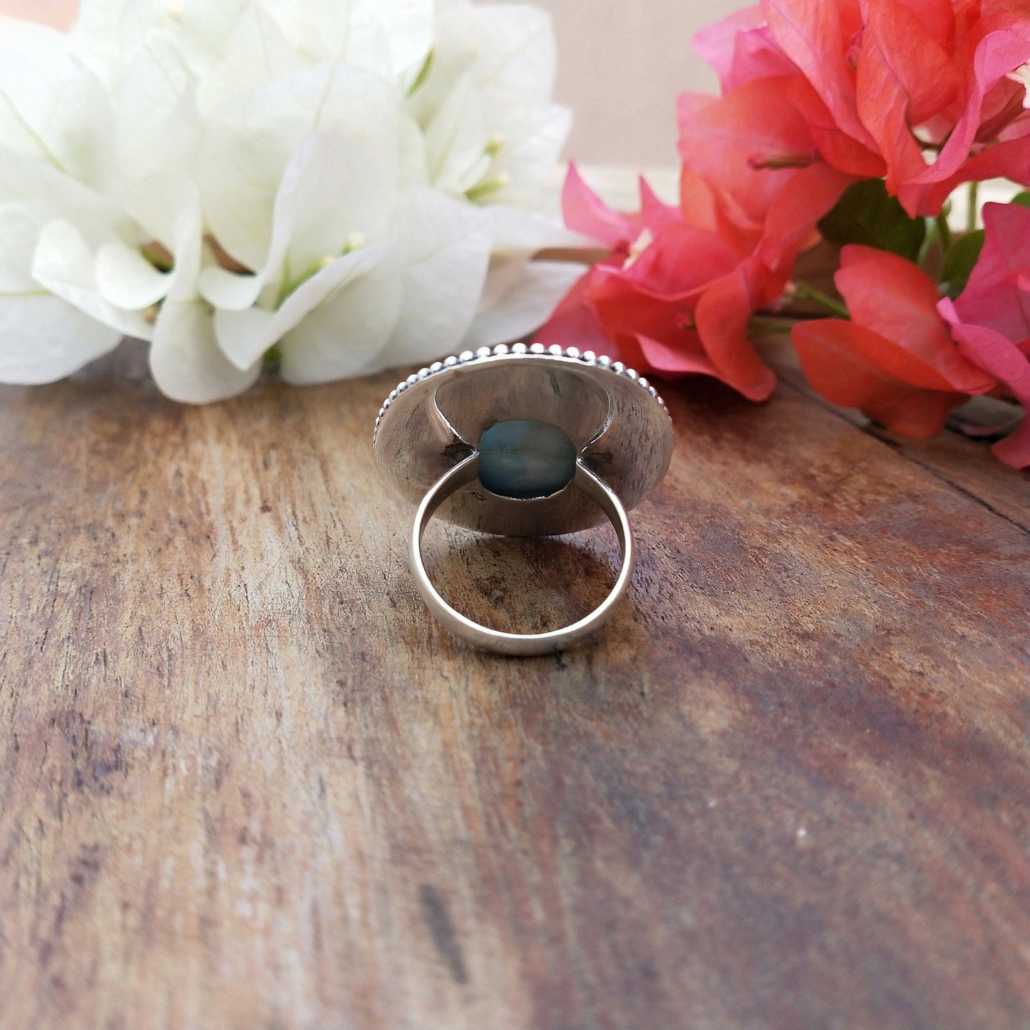 Natural Larimar top quality Stone ring - Cabochon ring - 925 sterling silver ring - Big pear shapering - wedding Rings - silver rings- gifts