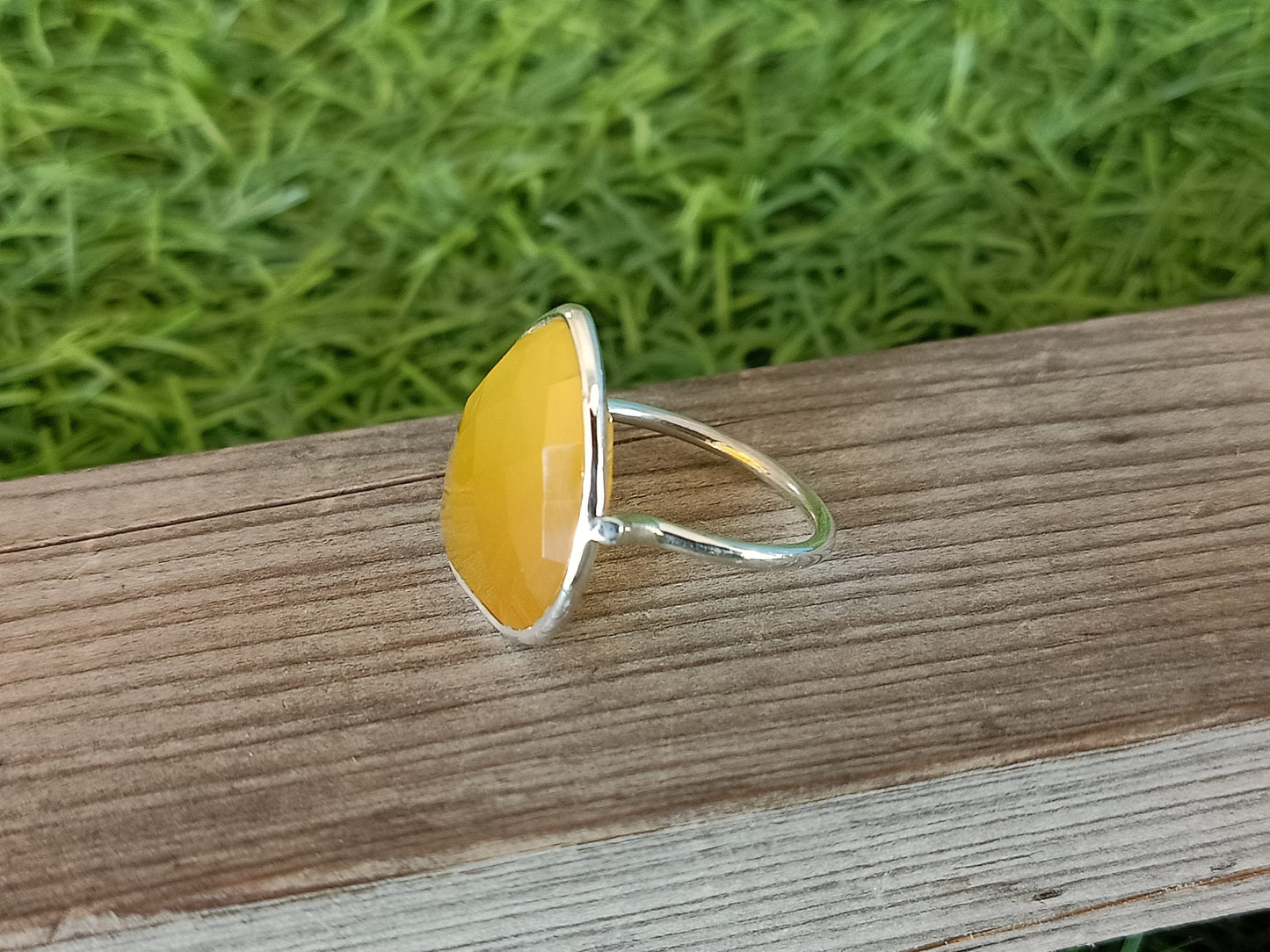 Bague de déclaration Boho - Bague en argent sterling Calci jaune - Bague bohème fabriquée à la main - Bague bohème - Bagues Calci jaunes - Cadeau pour elle Cadeaux