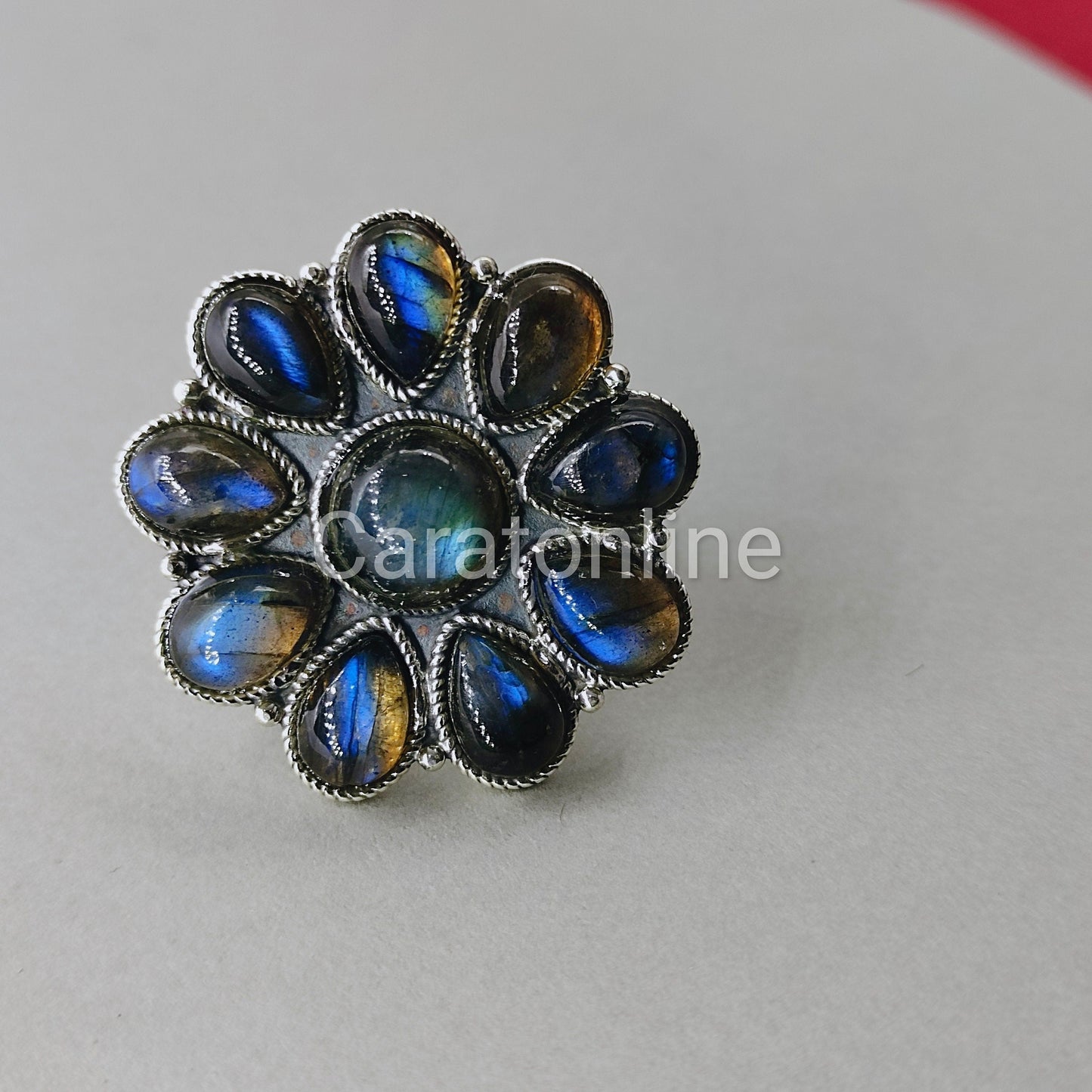 flower shape labradorite Gemstone Boho Ring - 925 Sterling Silver Ring- Labradorite Ring - Bohemian Ring - summer gift - minimalist