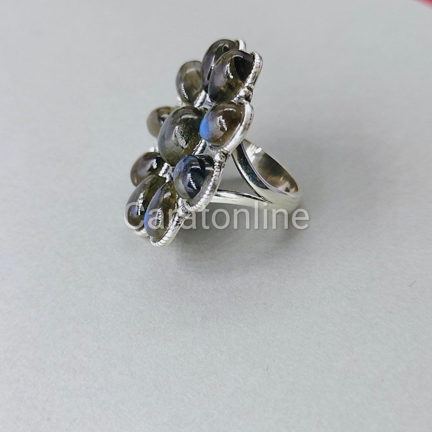 flower shape labradorite Gemstone Boho Ring - 925 Sterling Silver Ring- Labradorite Ring - Bohemian Ring - summer gift - minimalist
