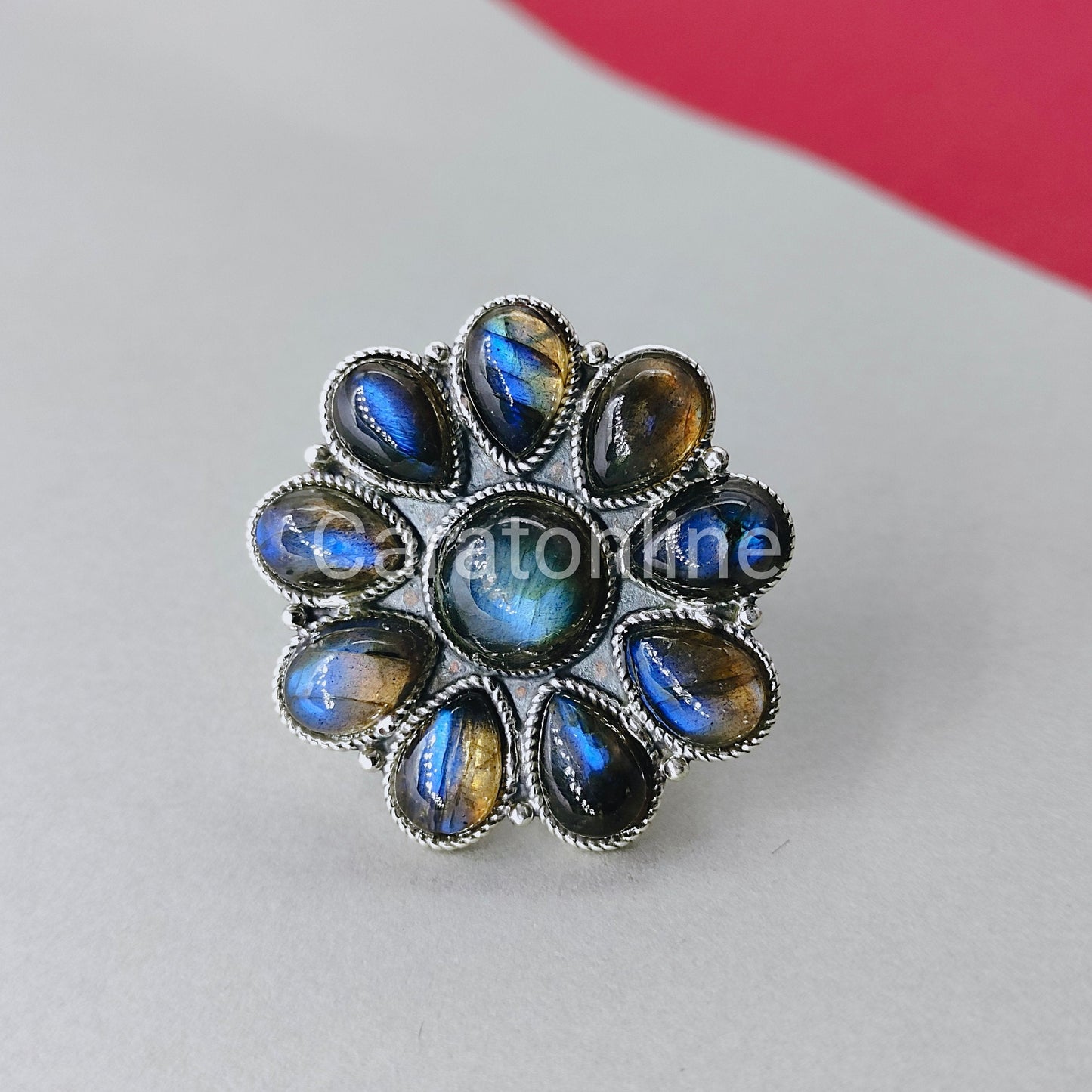 flower shape labradorite Gemstone Boho Ring - 925 Sterling Silver Ring- Labradorite Ring - Bohemian Ring - summer gift - minimalist