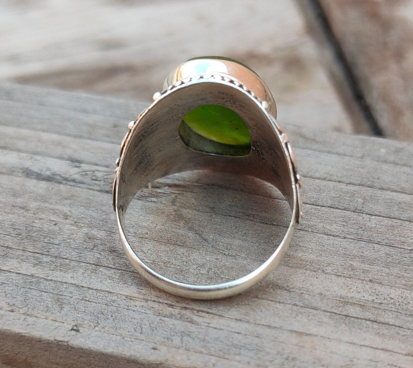 Boho Statement Ring - Green Jade Sterling Silver Ring - Hand Crafted Bohemian Ring-Bohemian Ring - Green Jade - Rings -Gift for