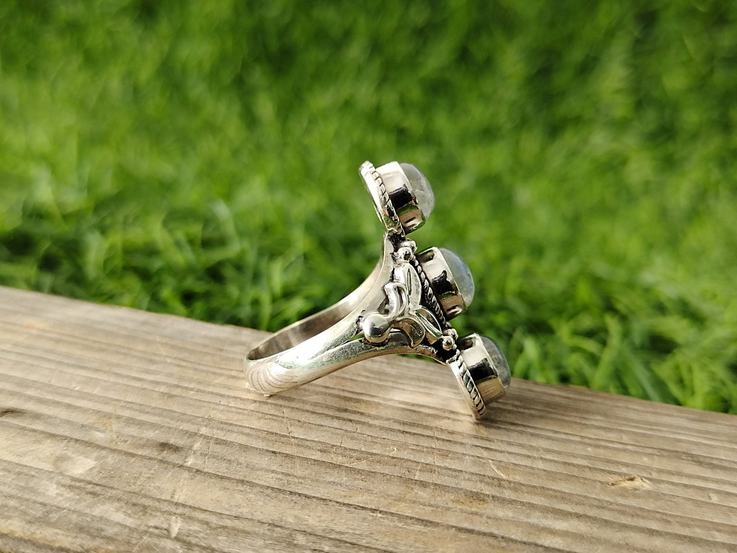 Moonstone Boho Ring,925 Sterling Silver Ring, Moonstone 3stone ring - Bohemian Ring, Moonstone ring- Rings - Gift for her , Rings ,