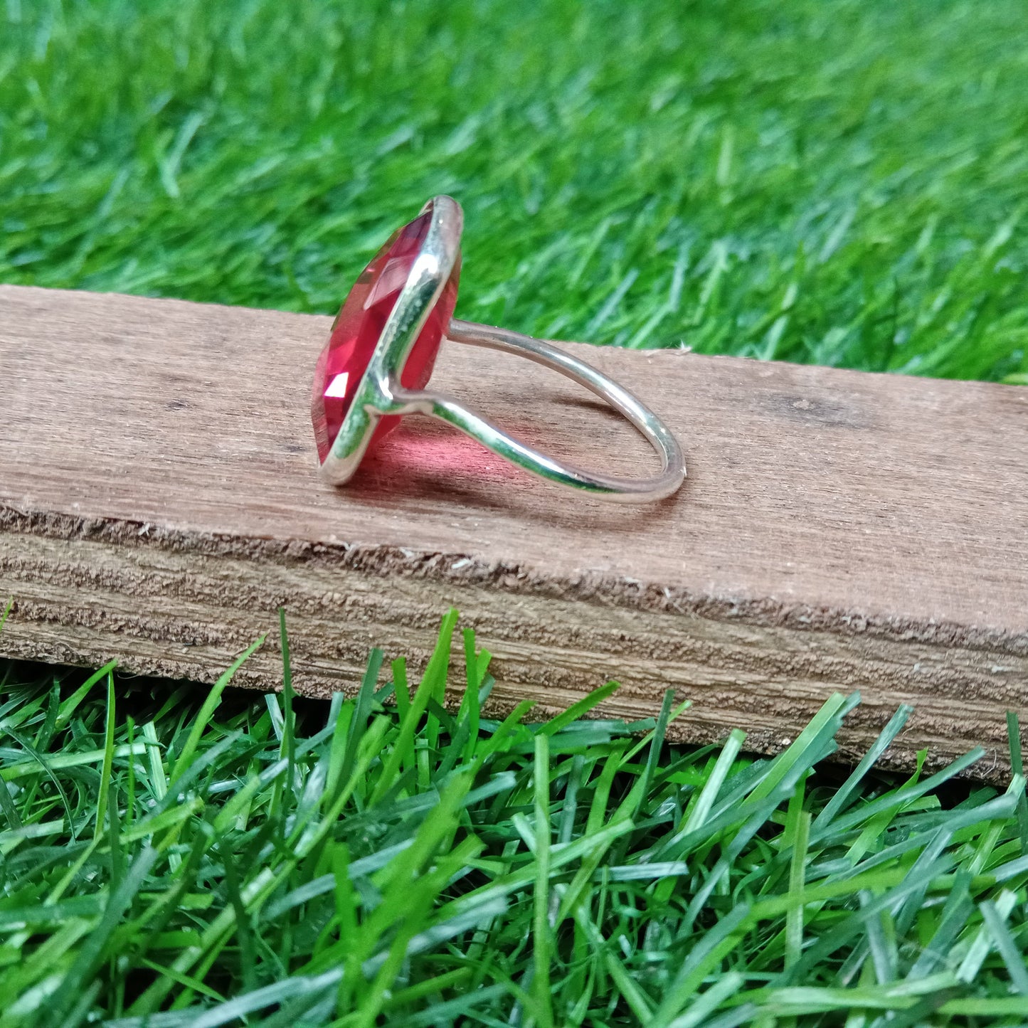 Rosa Glasstein 925 Sterling Silber Ring, Glasstein, Boho Ring, Silberring, zierlicher Ring, minimalistischer Ring, Ring als Geschenk für Frauen,