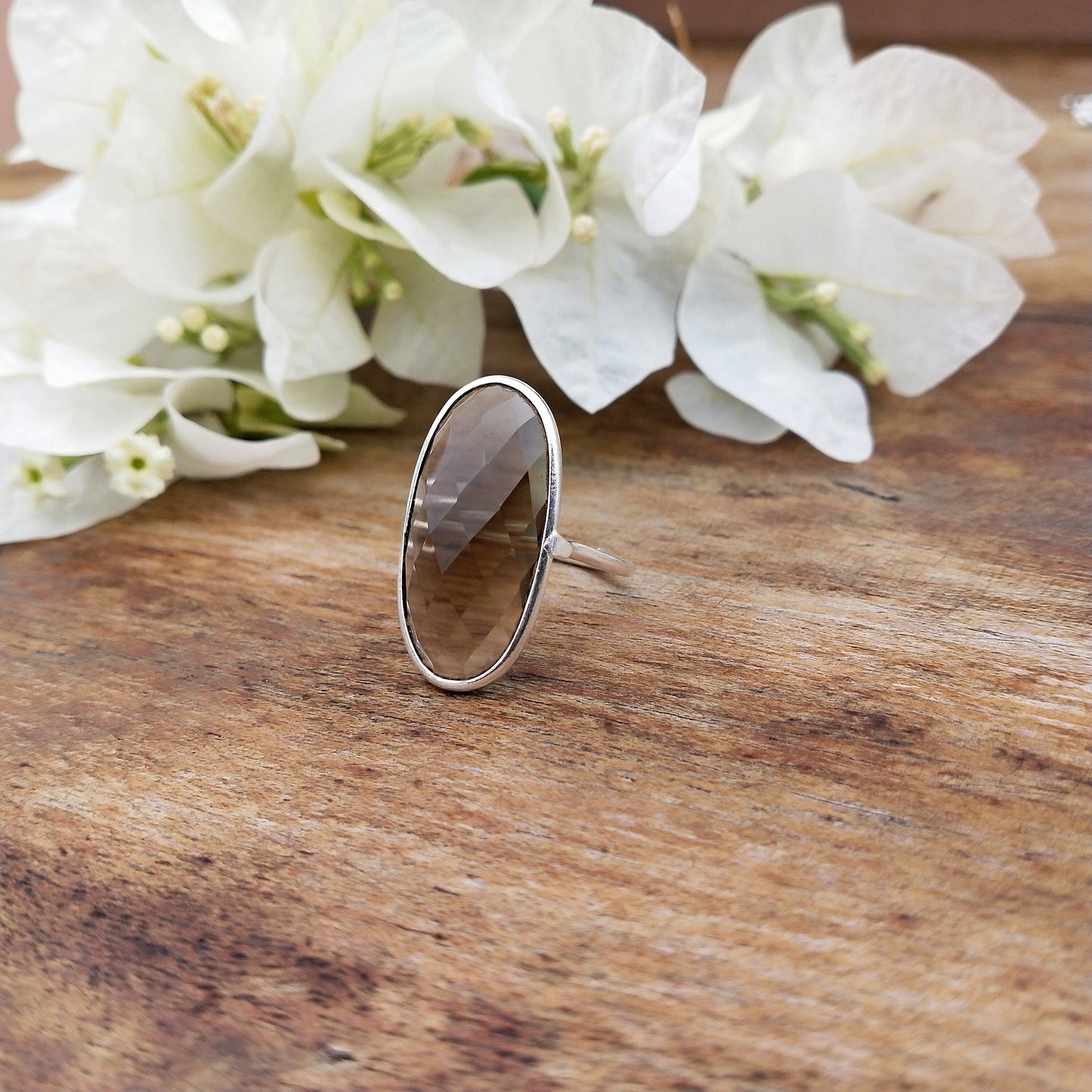 Boho Statement Ring | Smoky Quartz Sterling Silver Ring | Hand Crafted Bohemian Ring | Boho Ring | 925 sterling silver ring -Rings for Gift