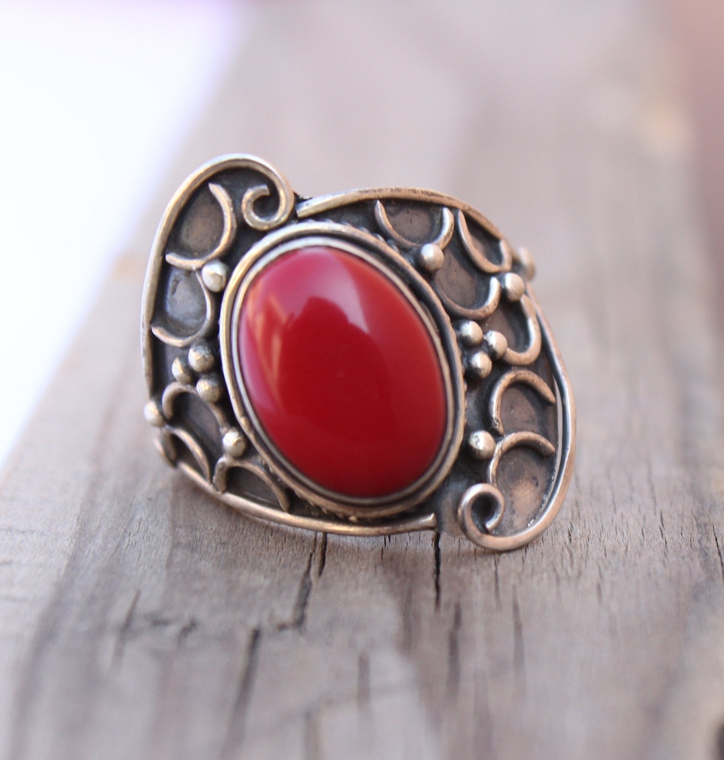 Boho Statement Ring | Coral Sterling Silver Ring | Hand Crafted Bohemian Ring | Boho Ring | Coral Ring | Rings for Gift