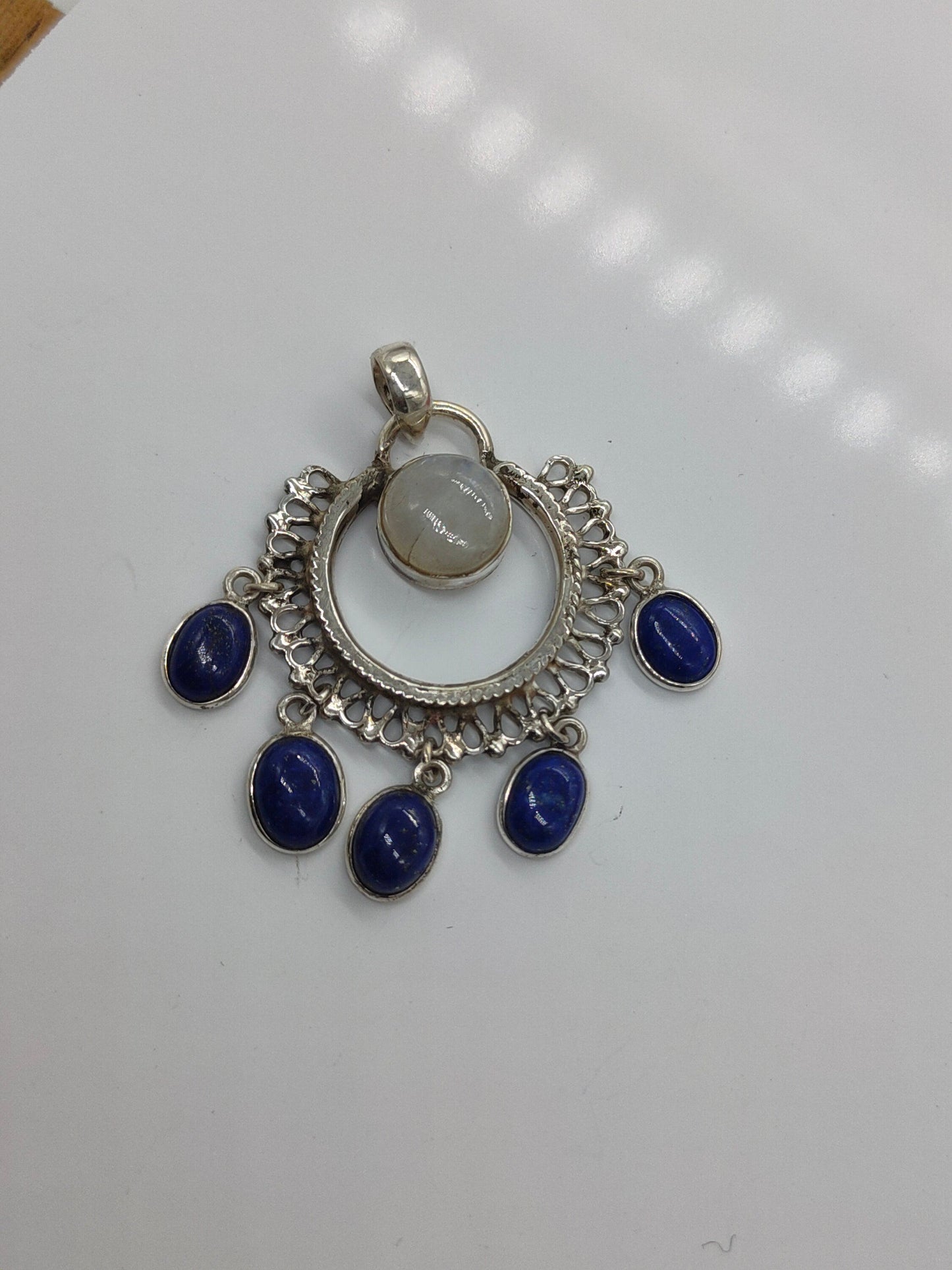 Rainbow Moonstone Pendant with lapis Stone bells | Gorgeous Handmade Rainbow Moonstone Pendant | Boho Pendant Gift for Her