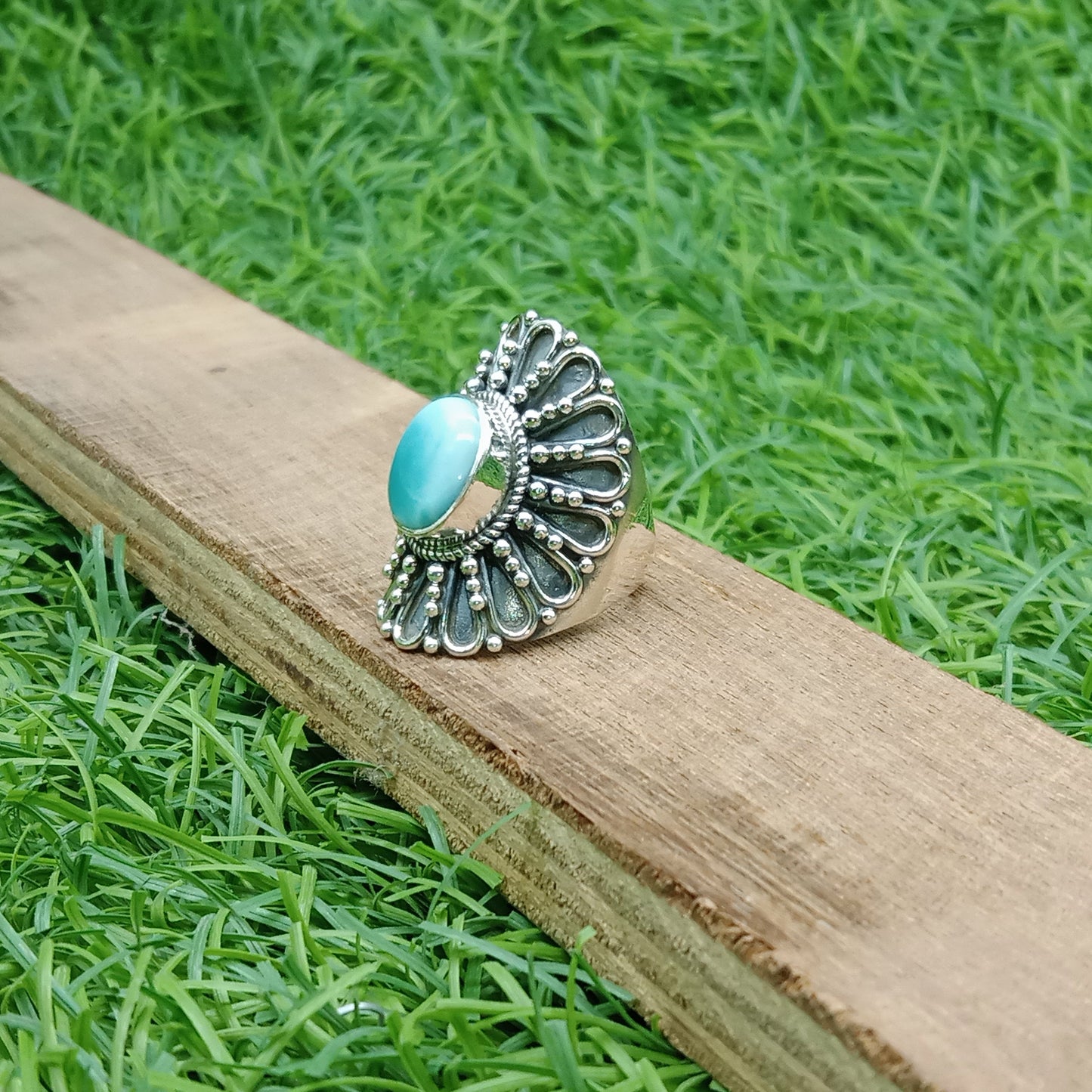 Larimar beautiful Ring - Larimar Boho Statement Silver Ring - Hand Crafted Bohemian Ring-Bohemian Ring -big Size Ring - Rings -Gift for