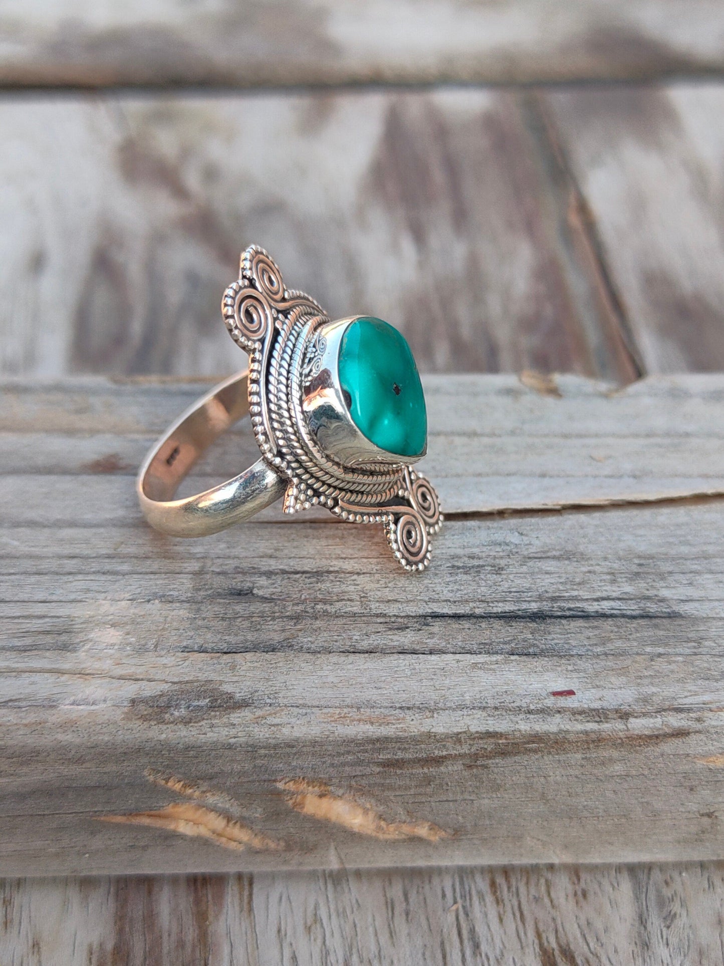 Boho Statement Ring - Turquoise Sterling Silver Ring - Hand Crafted Bohemian Ring-Bohemian Ring - Turquoise - Rings -Gift for