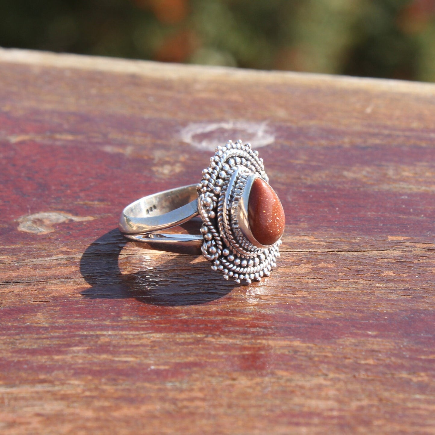 Boho Statement Ring -Sun Stone Sterling Silver Ring - Hand Crafted Bohemian Ring - Bohemian Ring Sun stone Ring - Rings - Gift for