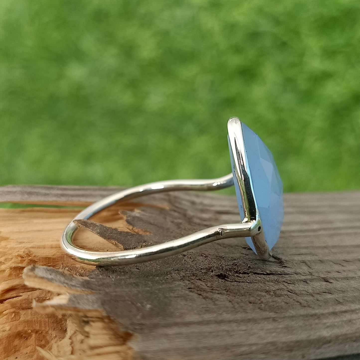 Boho Statement Ring - Aqua Quartz Sterling Silver Ring - Hand Crafted Bohemian Ring-Bohemian Ring - Aqua Quartz - Rings , aqua calcy ring
