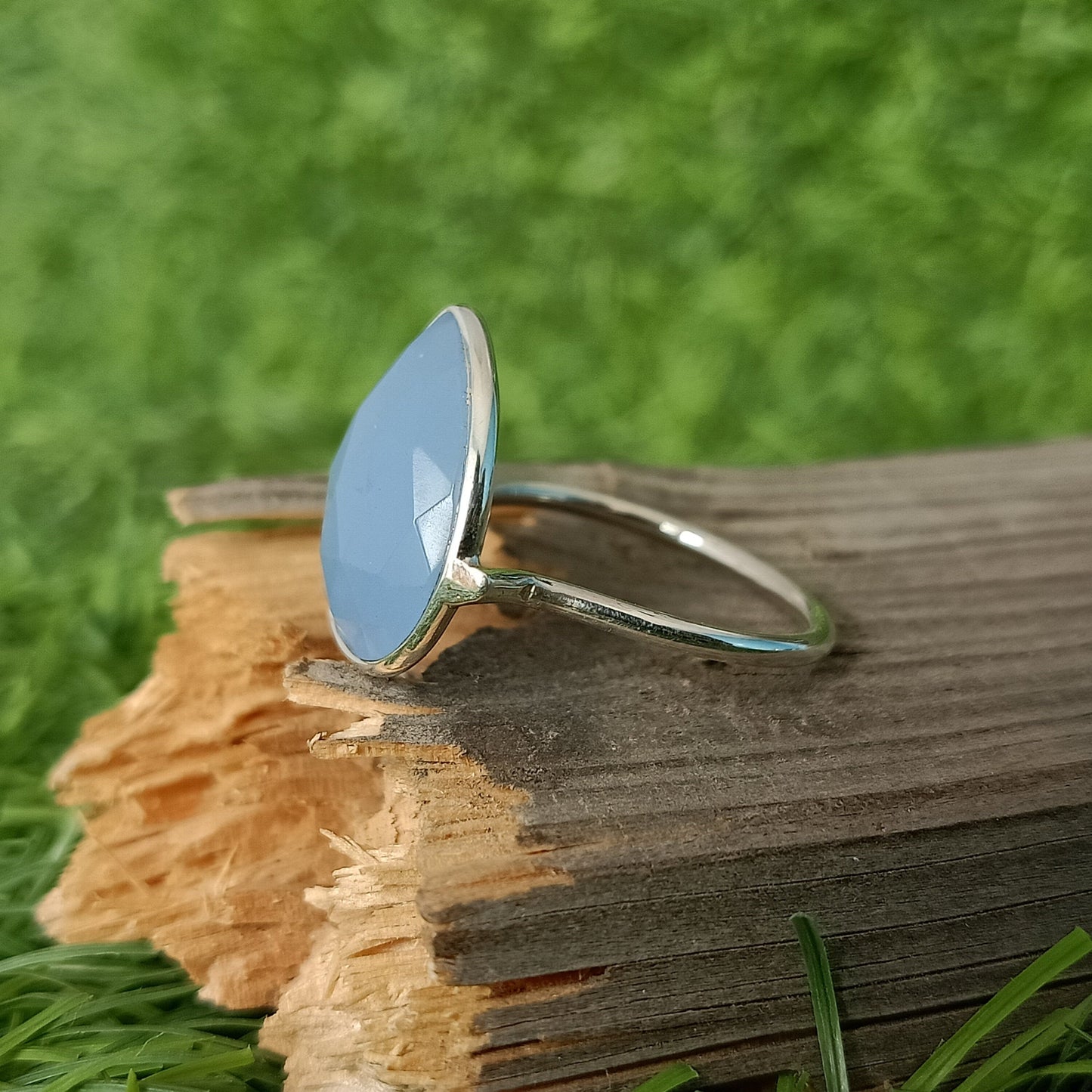 Boho Statement Ring - Aqua Quartz Sterling Silver Ring - Hand Crafted Bohemian Ring-Bohemian Ring - Aqua Quartz - Rings , aqua calcy ring