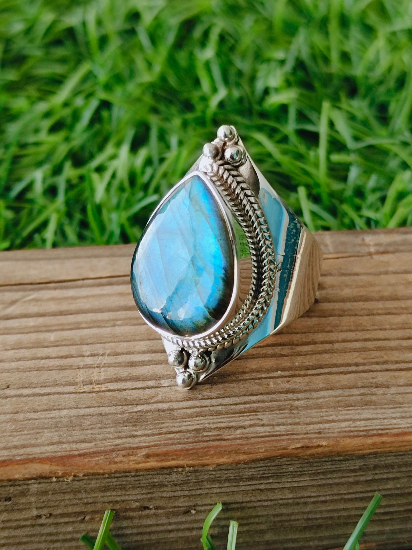 minimalist# summer gift# Boho Statement Ring -Labradorite Sterling Silver Ring -Bohemian Ring- Labradorite gemstone - Rings -Gift for her