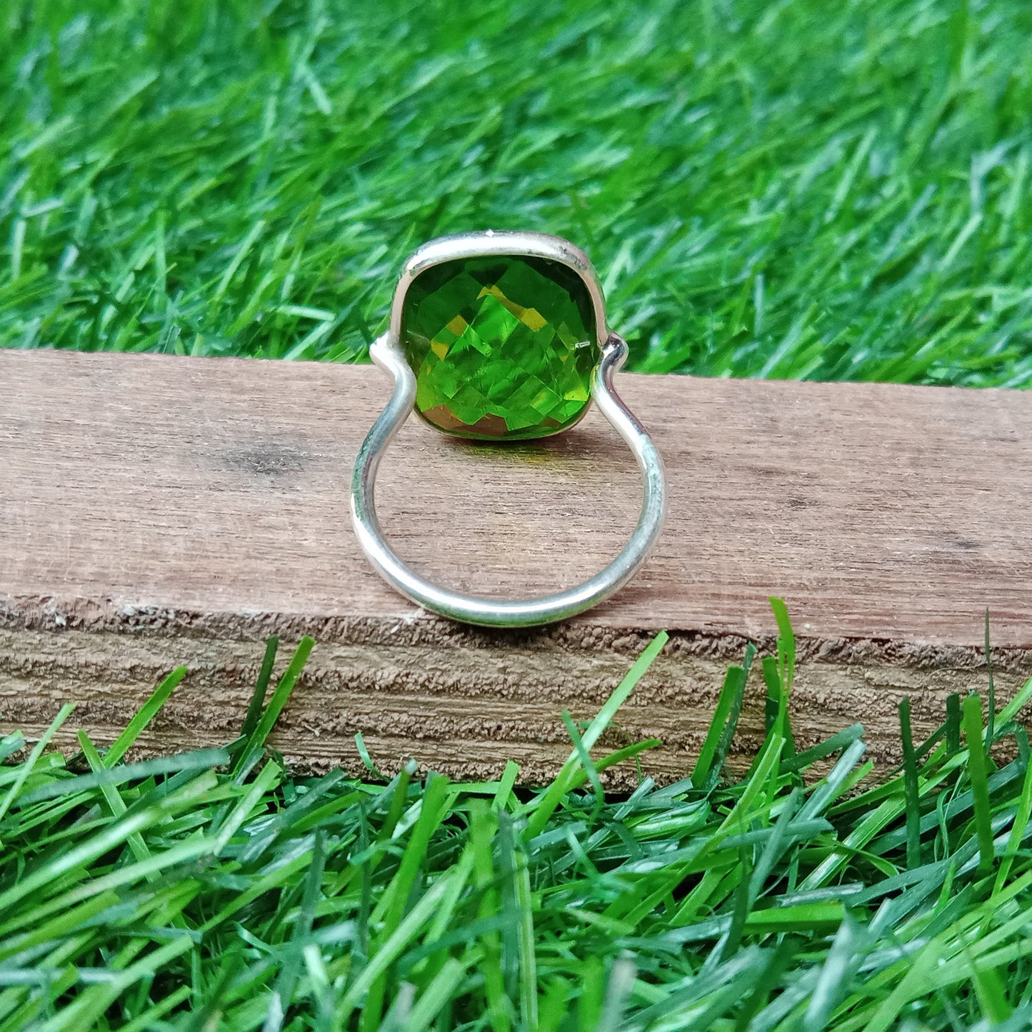 Peridot Glass Stone 925 Sterling silver Ring, Glass Stone, Bohemian Ring, Silver Ring, Dainty Ring, Minimalist Ring, Gift for Women