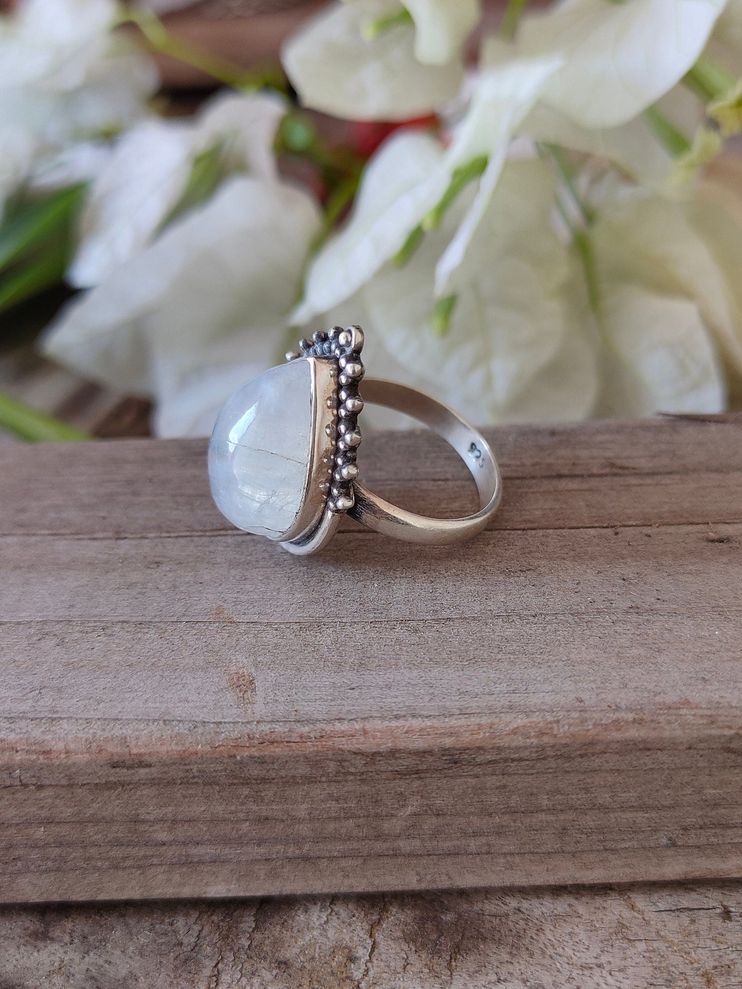 Boho Ring - Rainbow Moonstone Sterling Silver Ring - Hand Crafted Bohemian Ring-Bohemian Ring - Rainbow Moonstone - Rings -Gift for her