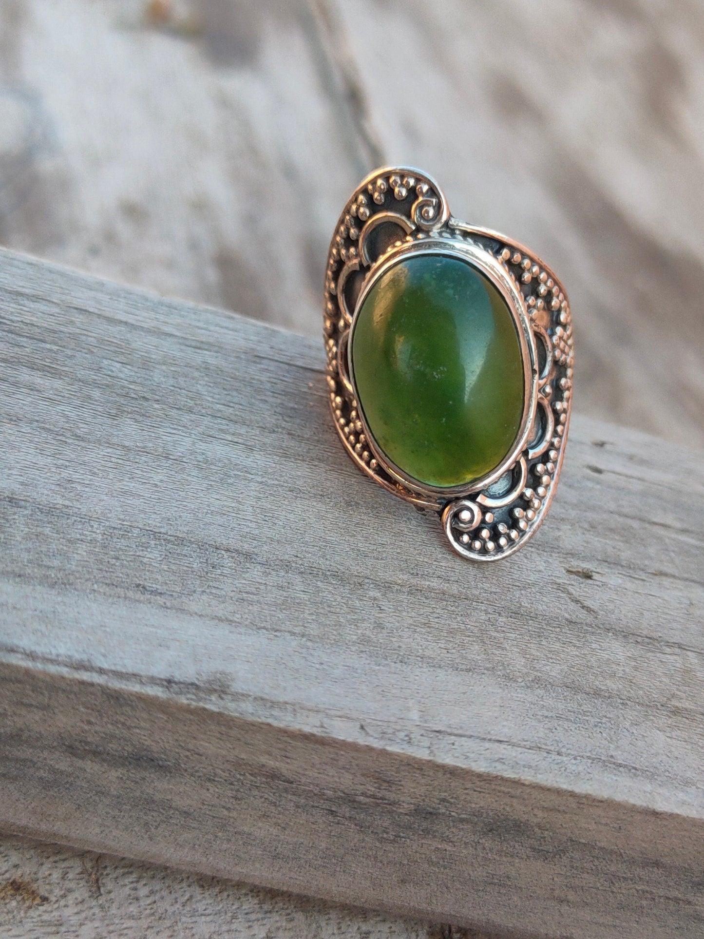 Boho Statement Ring - Green Jade Sterling Silver Ring - Hand Crafted Bohemian Ring-Bohemian Ring - Green Jade - Rings -Gift for
