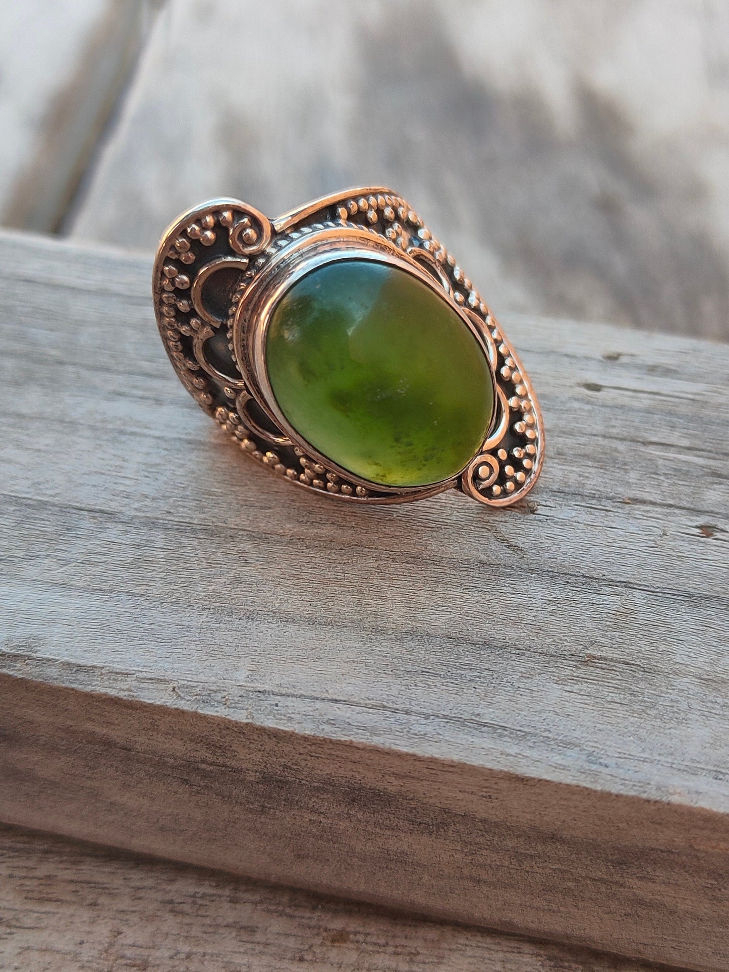 Boho Statement Ring - Green Jade Sterling Silver Ring - Hand Crafted Bohemian Ring-Bohemian Ring - Green Jade - Rings -Gift for