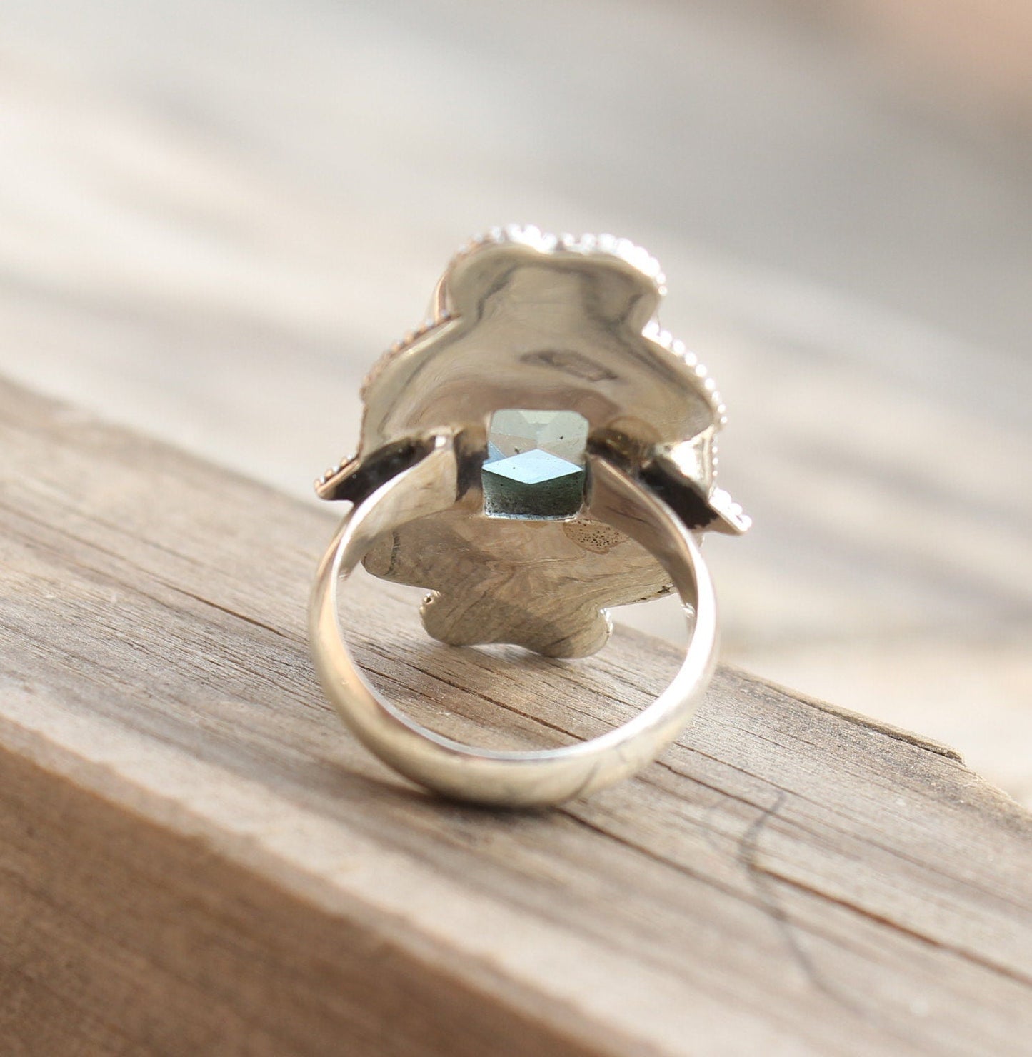Boho Statement Ring -Sea glass Sterling Silver Ring - Hand Crafted Bohemian Ring-Bohemian Ring - Sea glass- Rings -Gift for