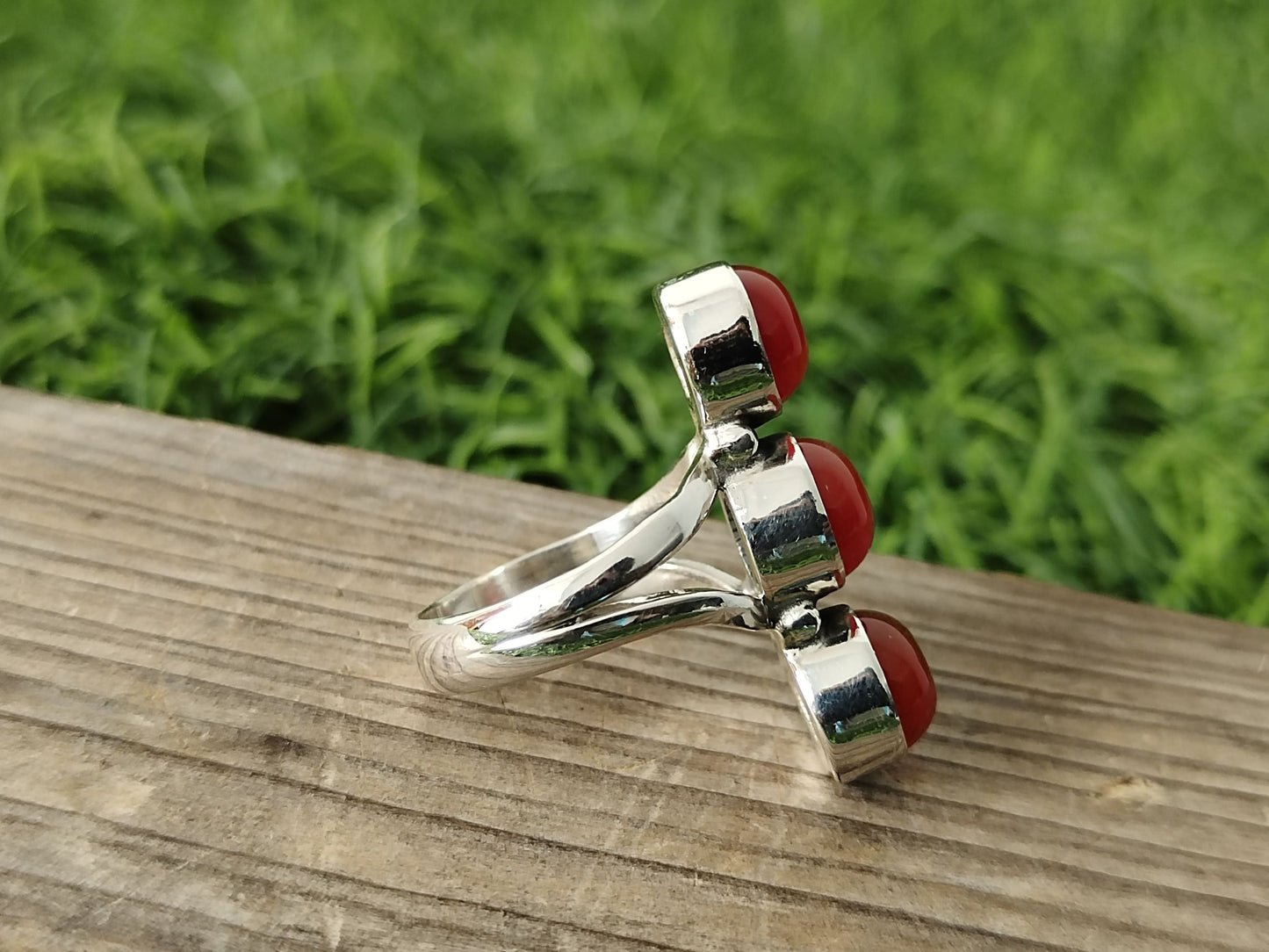 Natural Carnelian Silver ring , 925 Sterling Silver ring , Triple Stone Ring , 925 Sterling Silver Ring, Gemstone Ring,Silver Jewelry,Rings