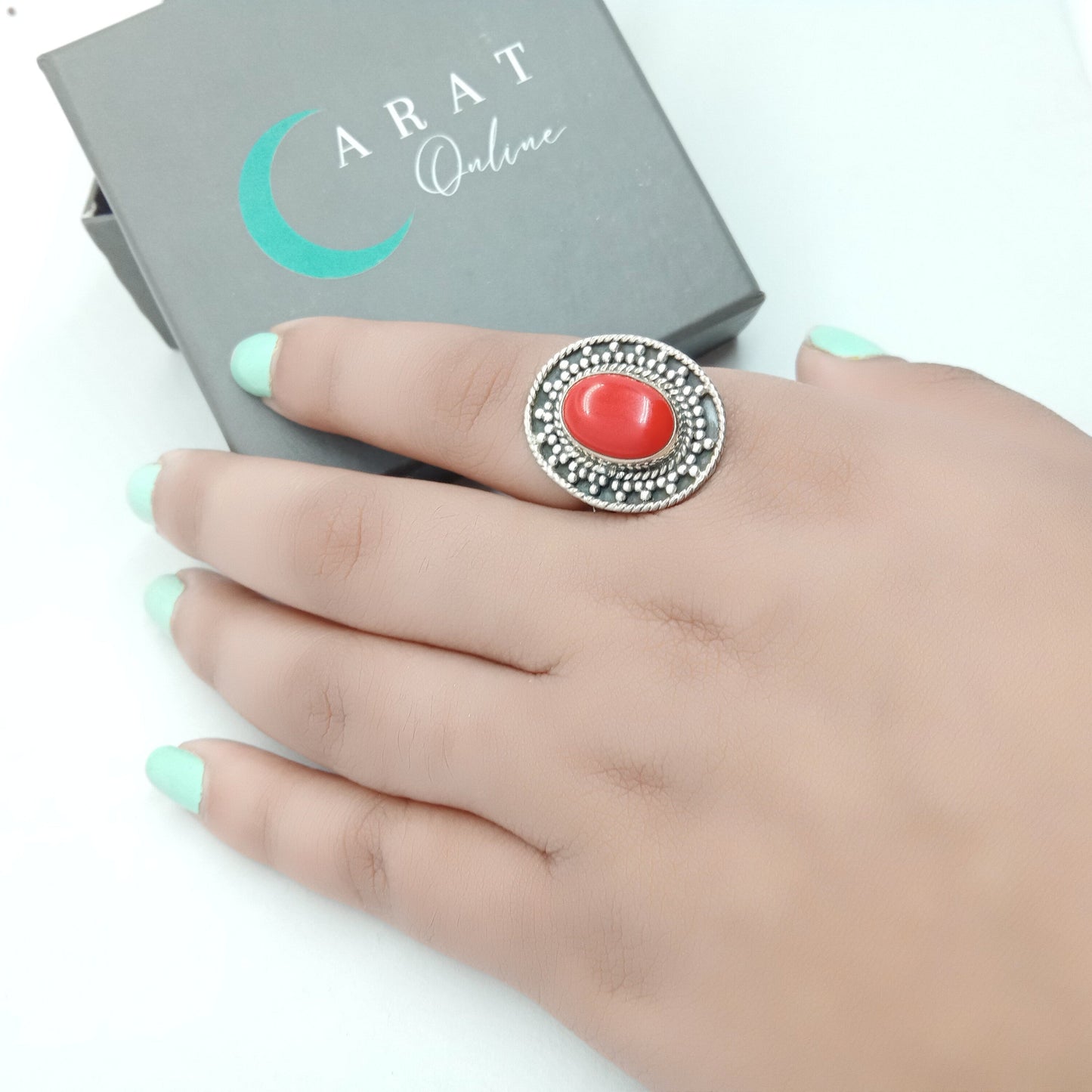 Boho Statement Ring - Korallenstein Sterling Silber Ring - Handgemachter Boho Ring - Boho Ring Korallenring - Ringe - Geschenk für Minimalisten